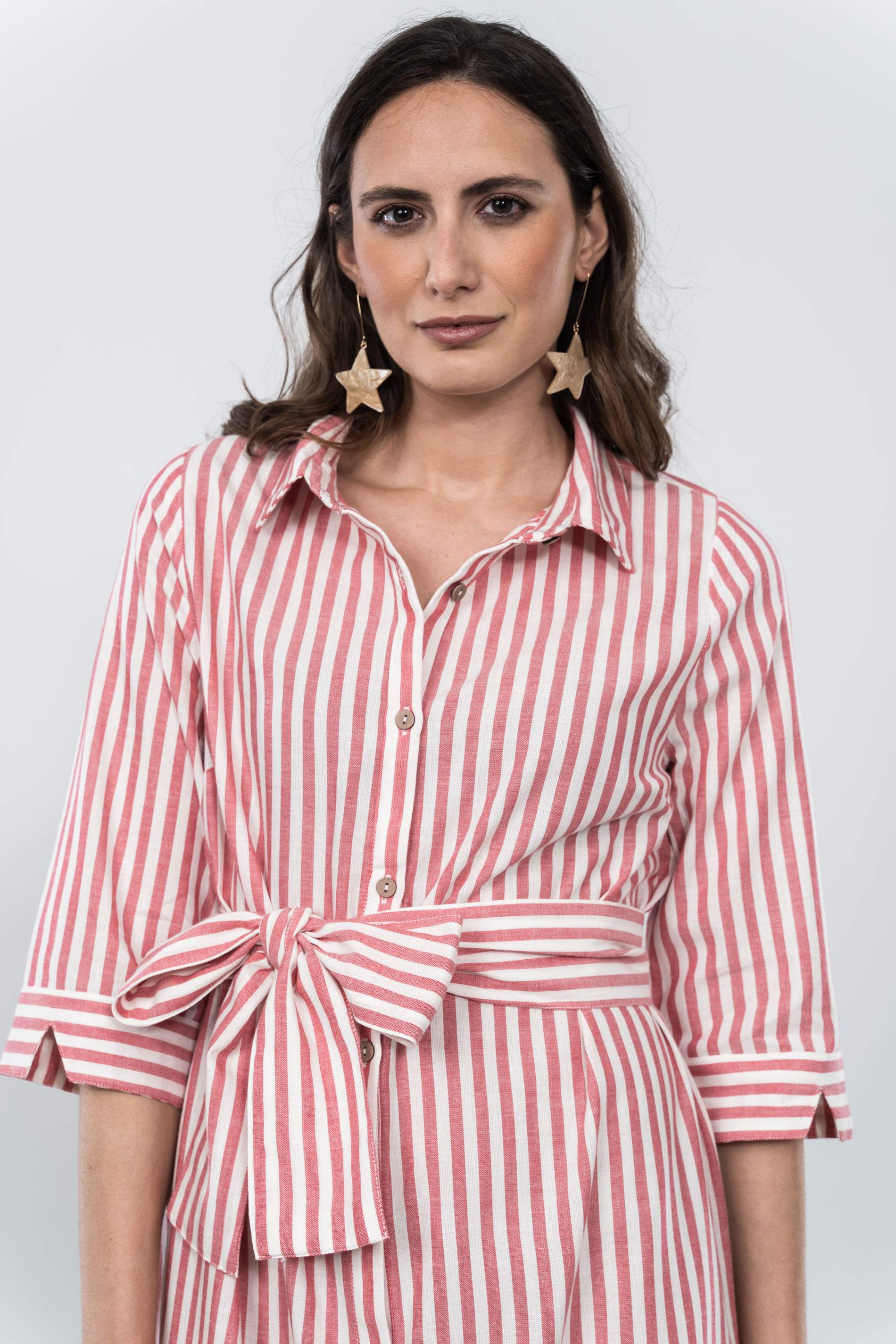 VESTIDO CAMISERO RAYAS ROJO