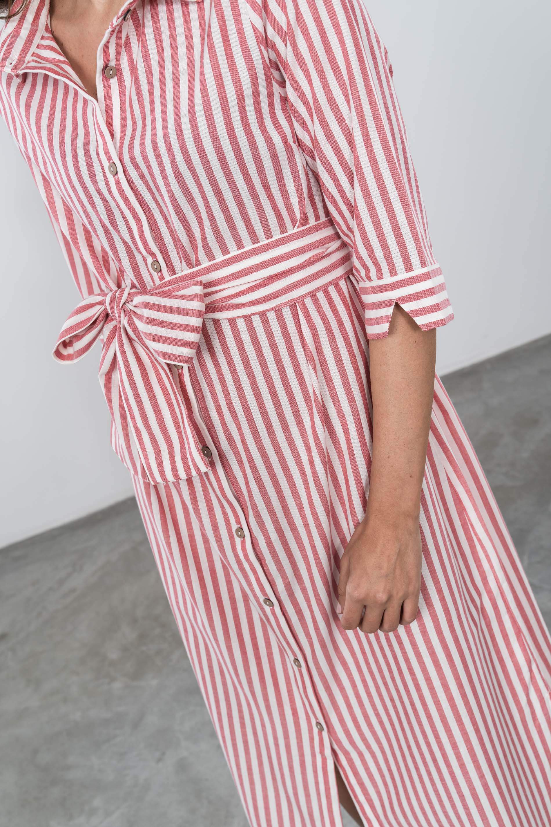 VESTIDO CAMISERO RAYAS ROJO