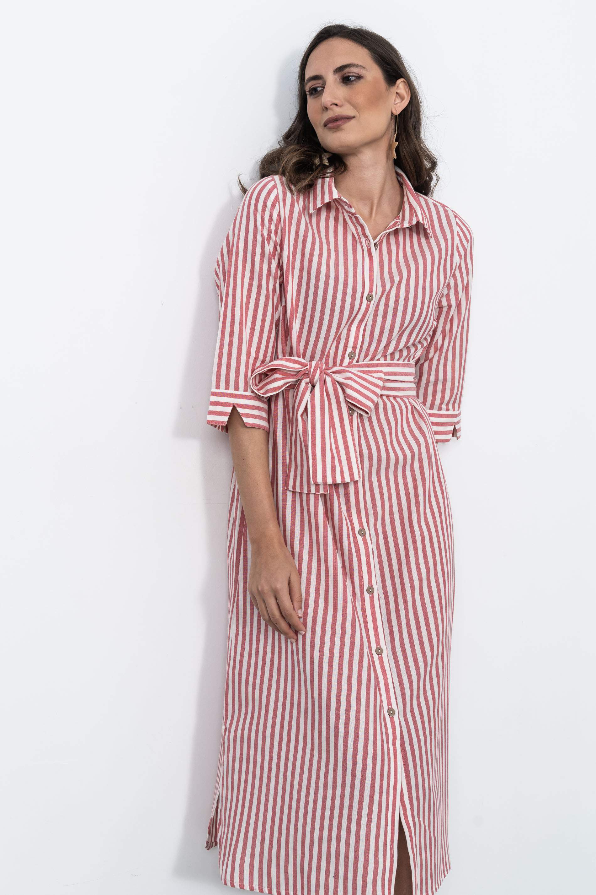 VESTIDO CAMISERO RAYAS ROJO