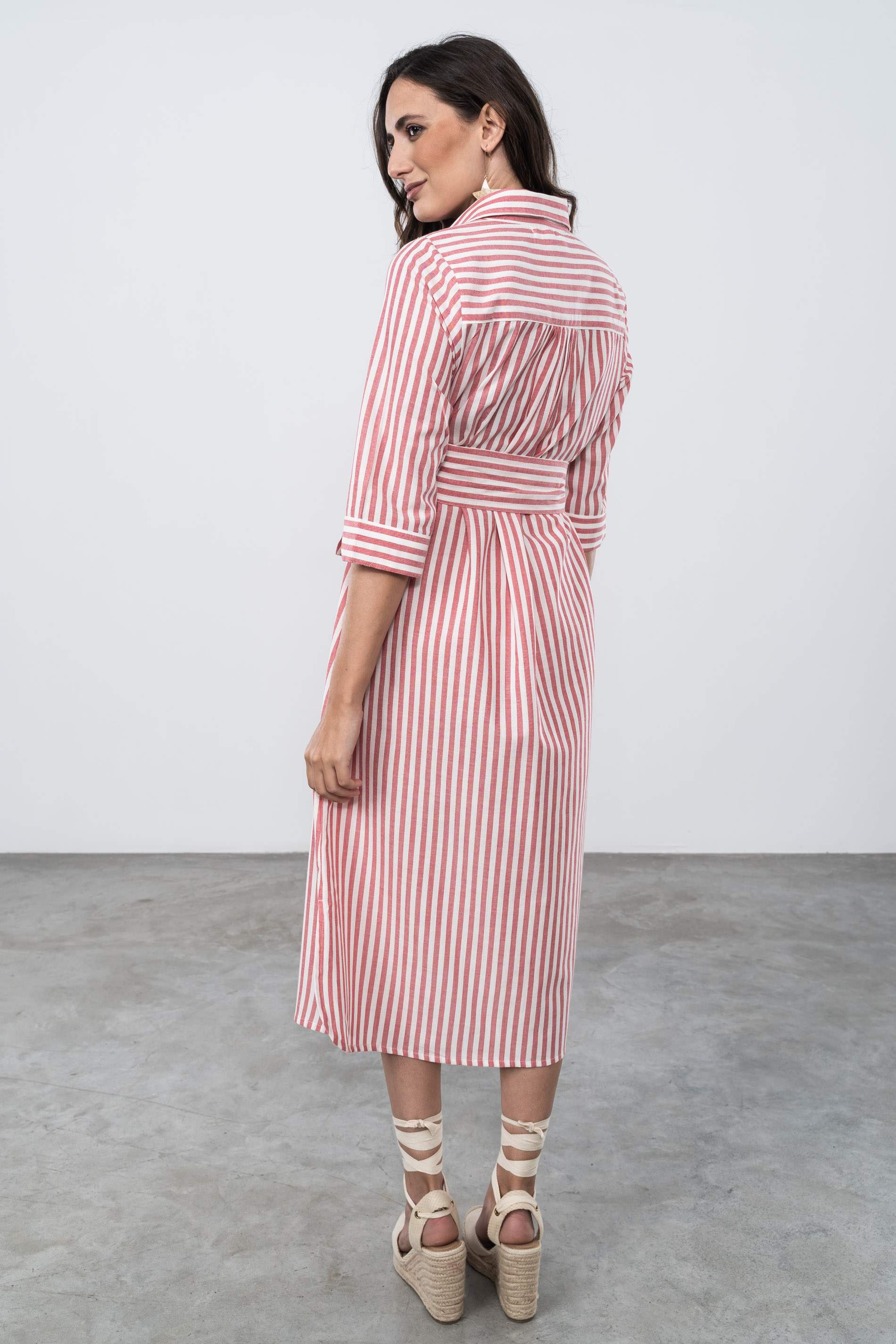 VESTIDO CAMISERO RAYAS ROJO