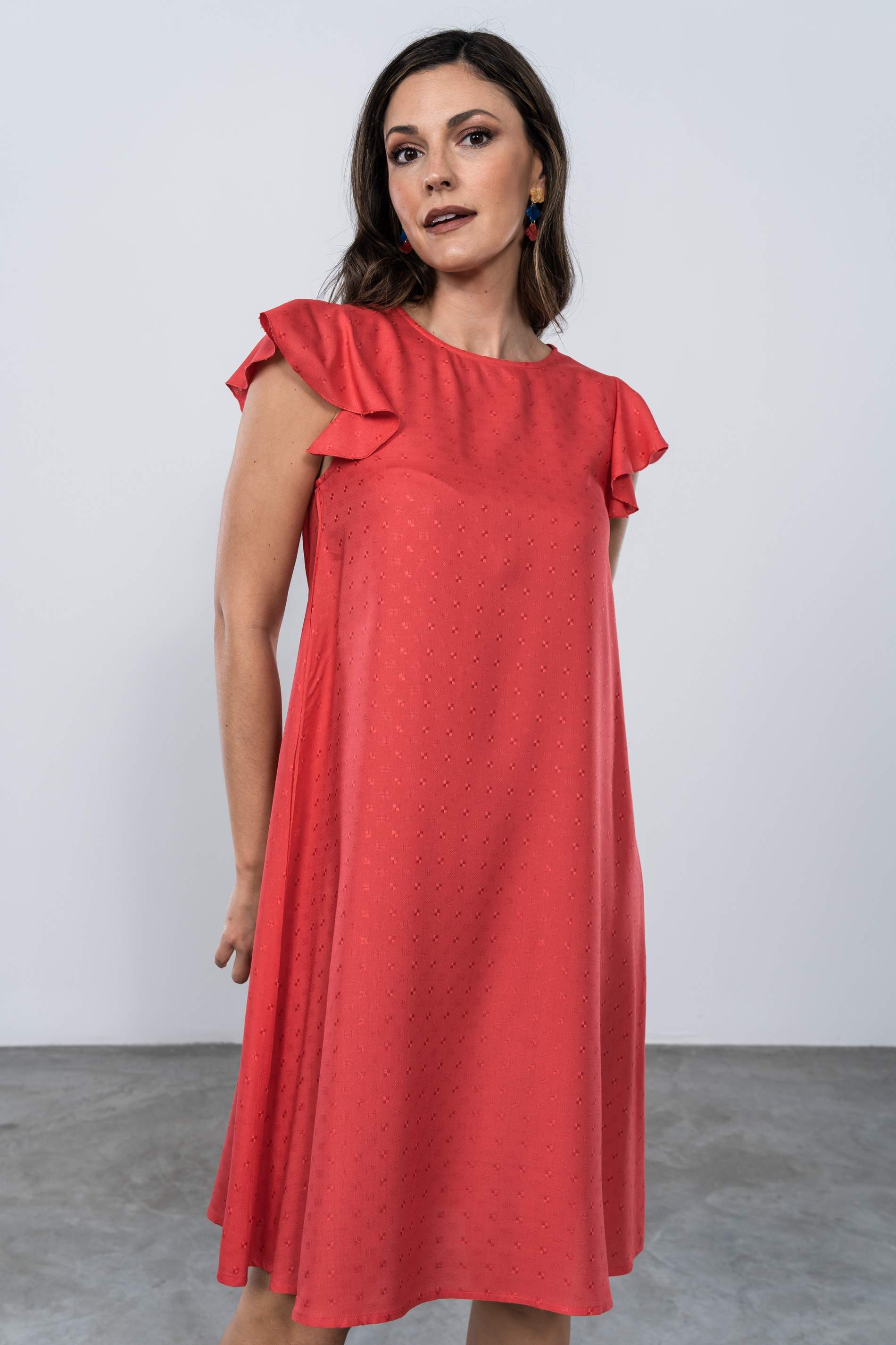 VESTIDO MANGA CAPAS CORAL