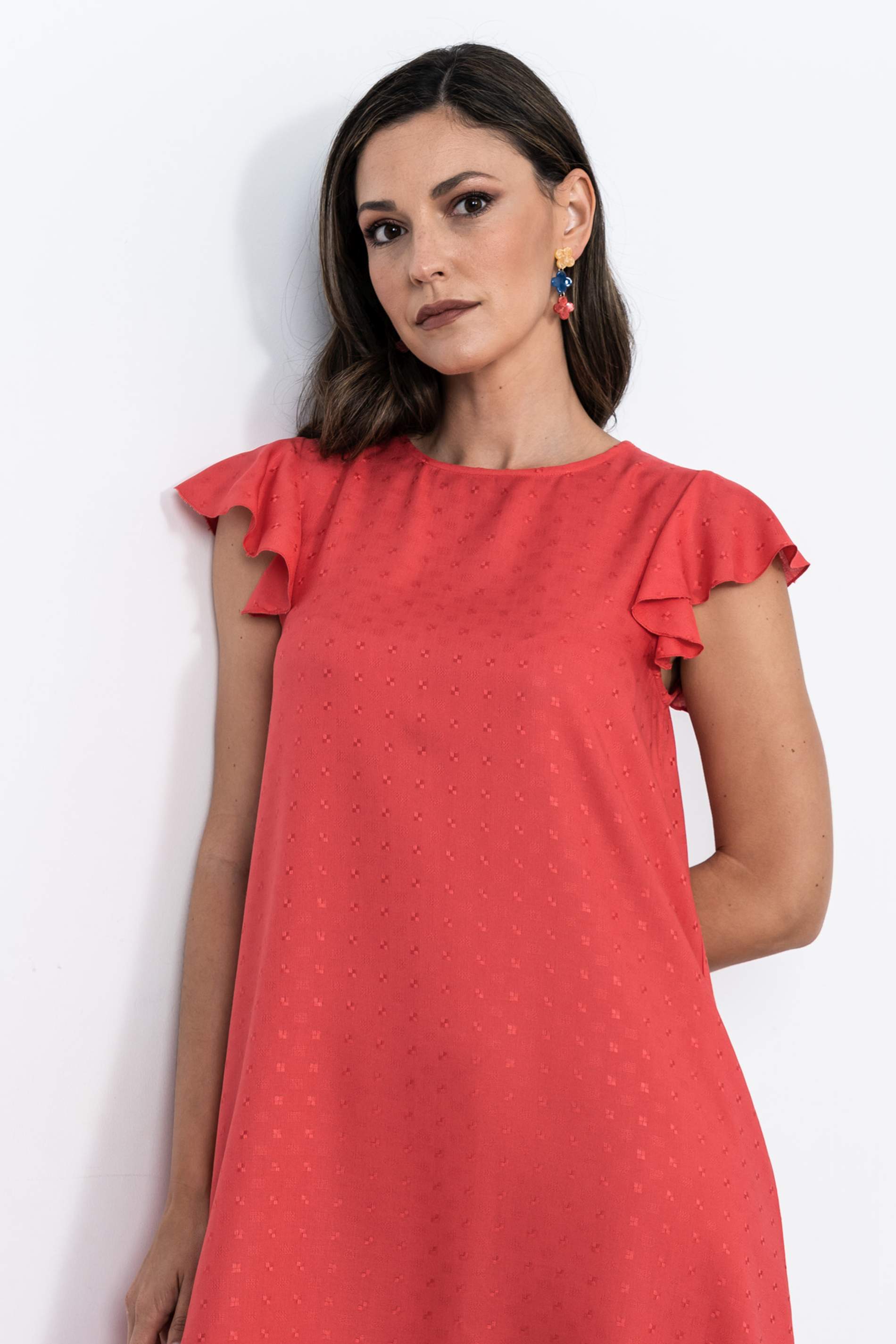 VESTIDO MANGA CAPAS CORAL
