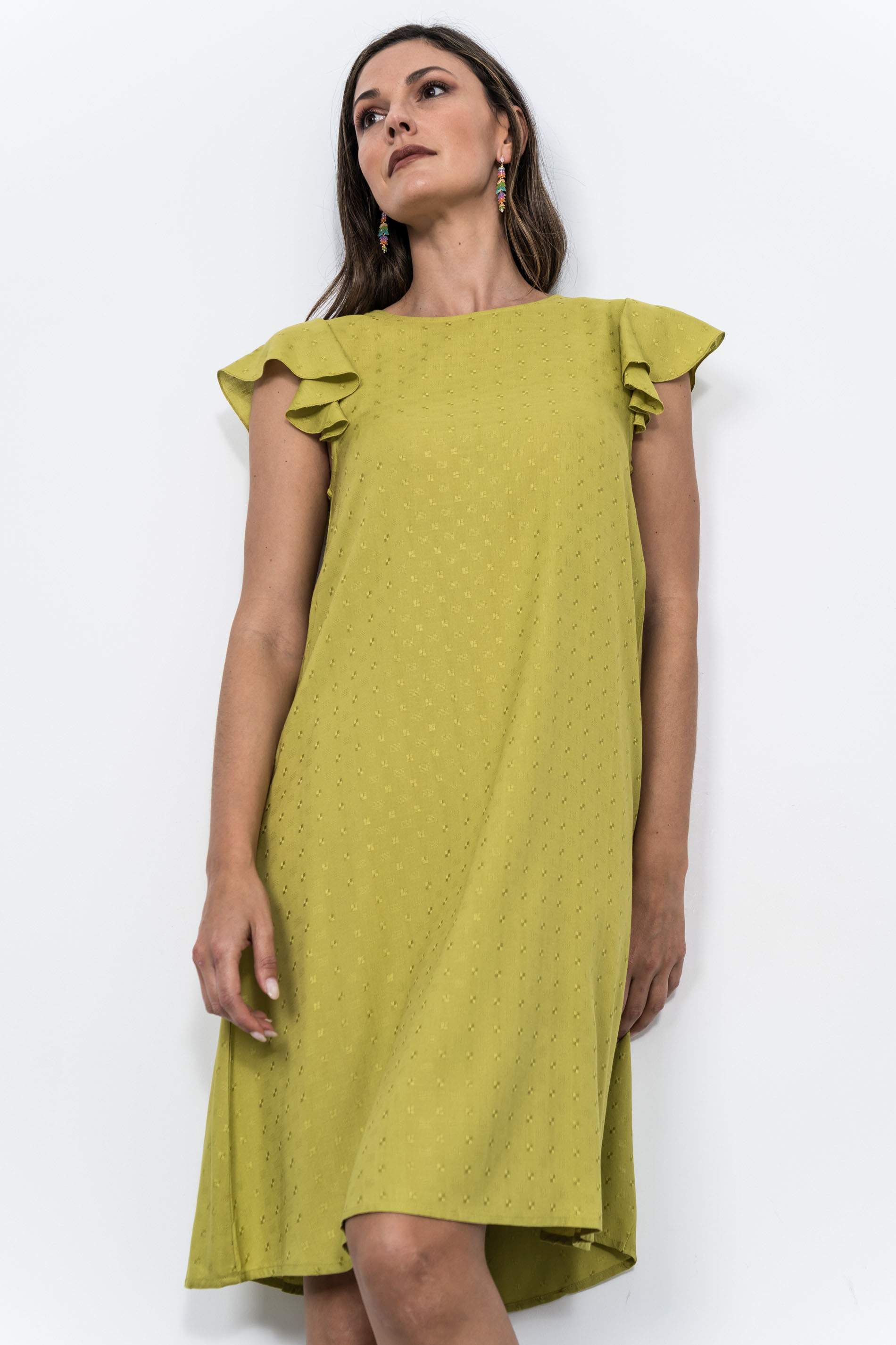 VESTIDO MANGA CAPAS PISTACHO