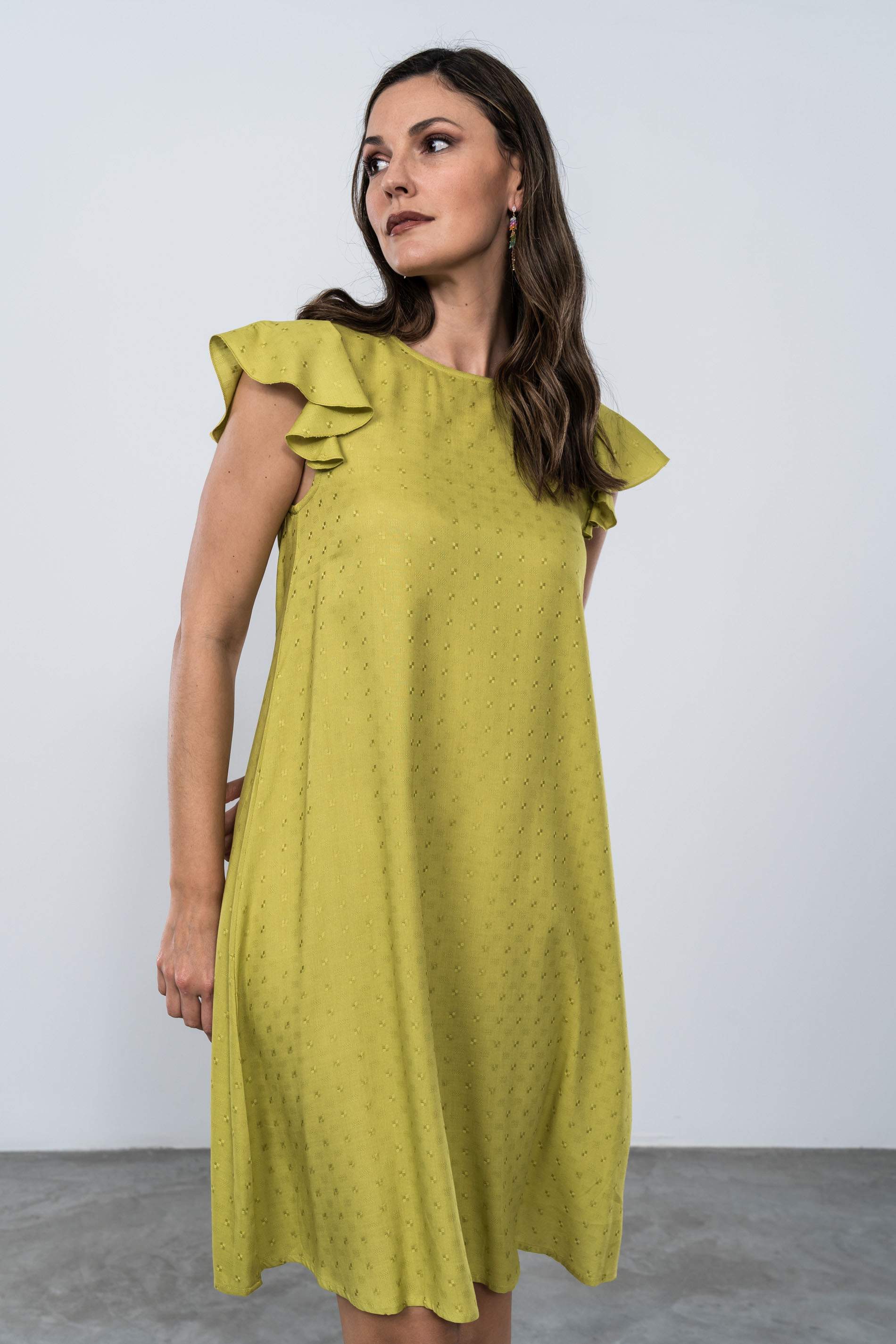 VESTIDO MANGA CAPAS PISTACHO