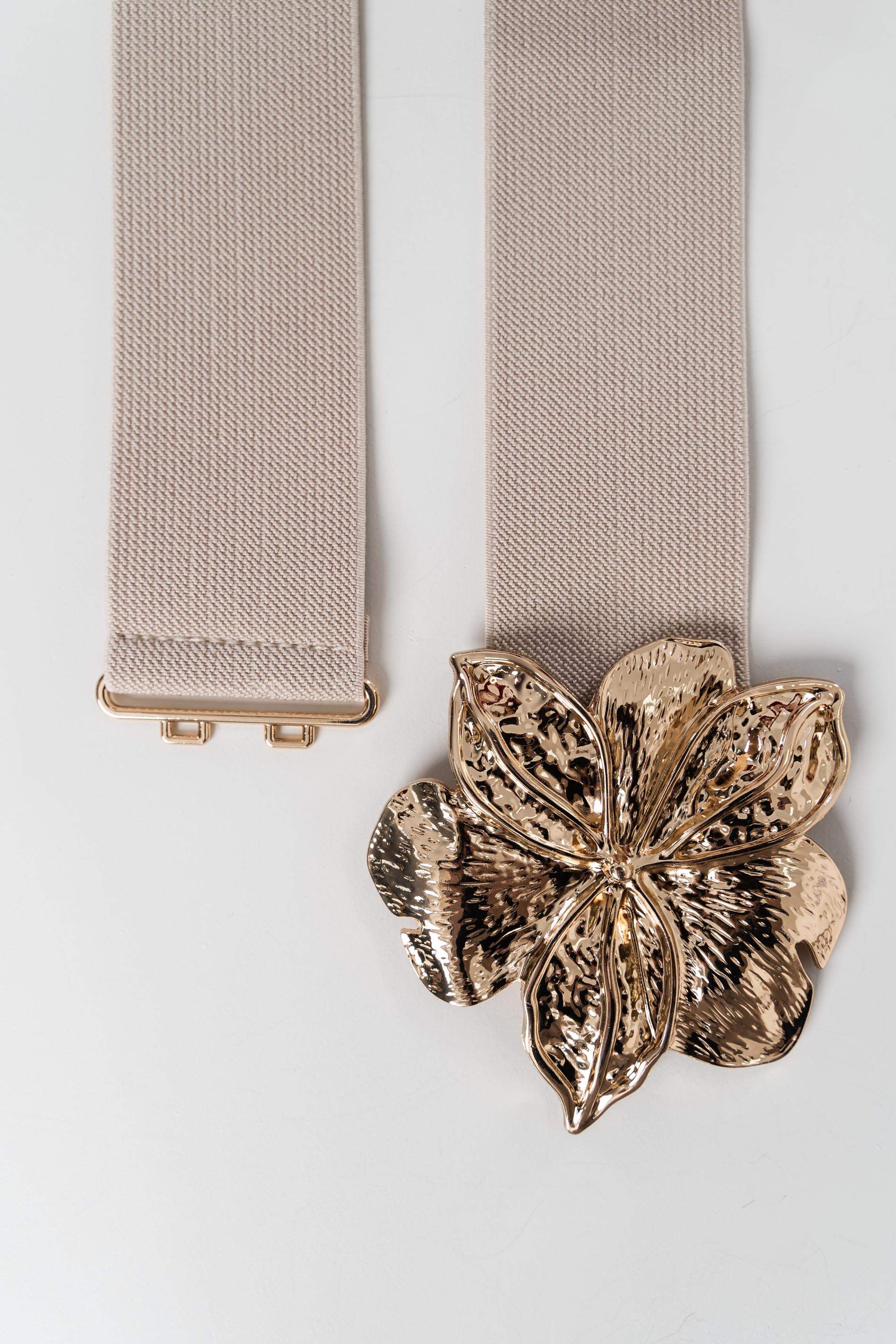 CINTURÓN ELÁSTICO FLOR ORO TAUPE