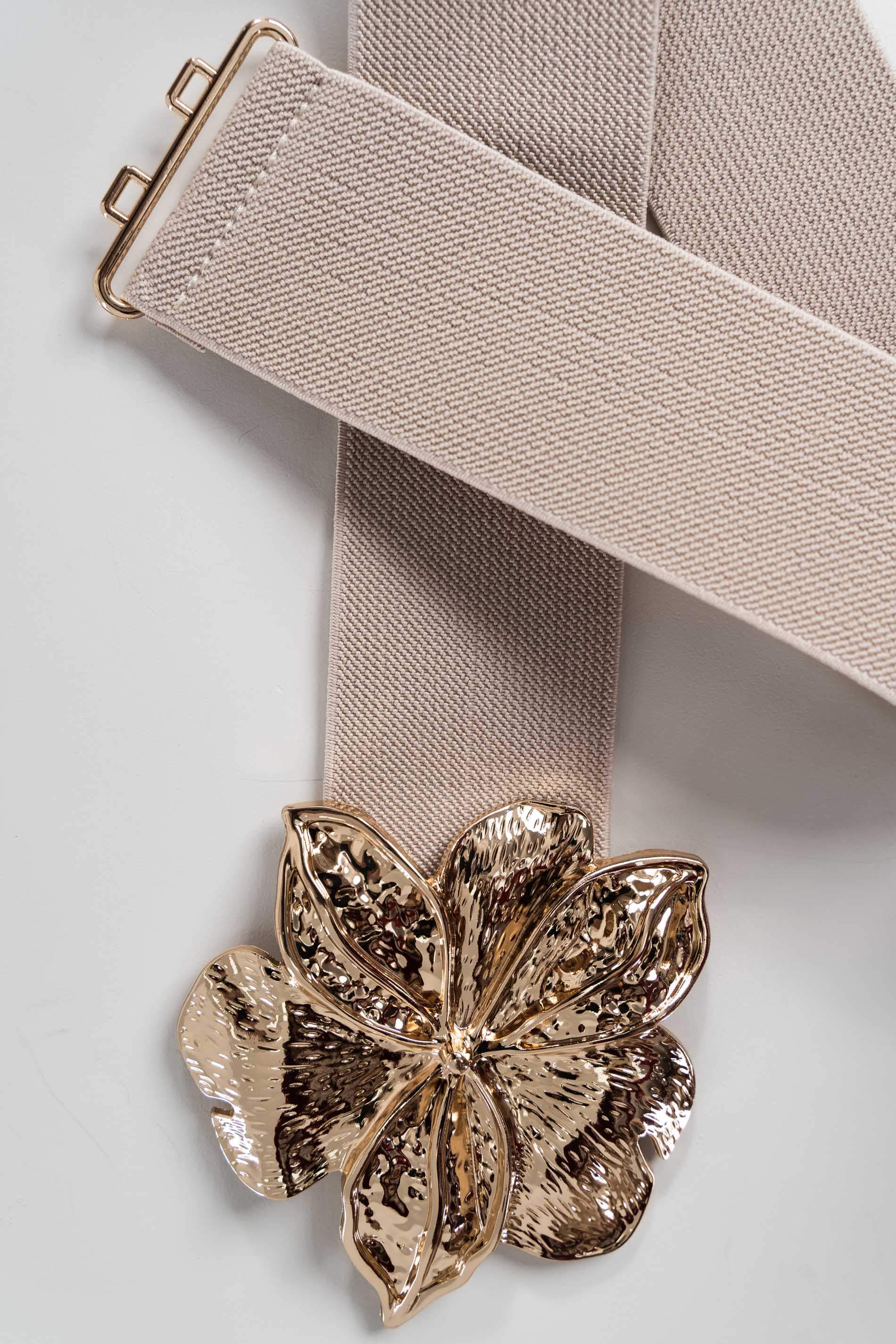 CINTURÓN ELÁSTICO FLOR ORO TAUPE