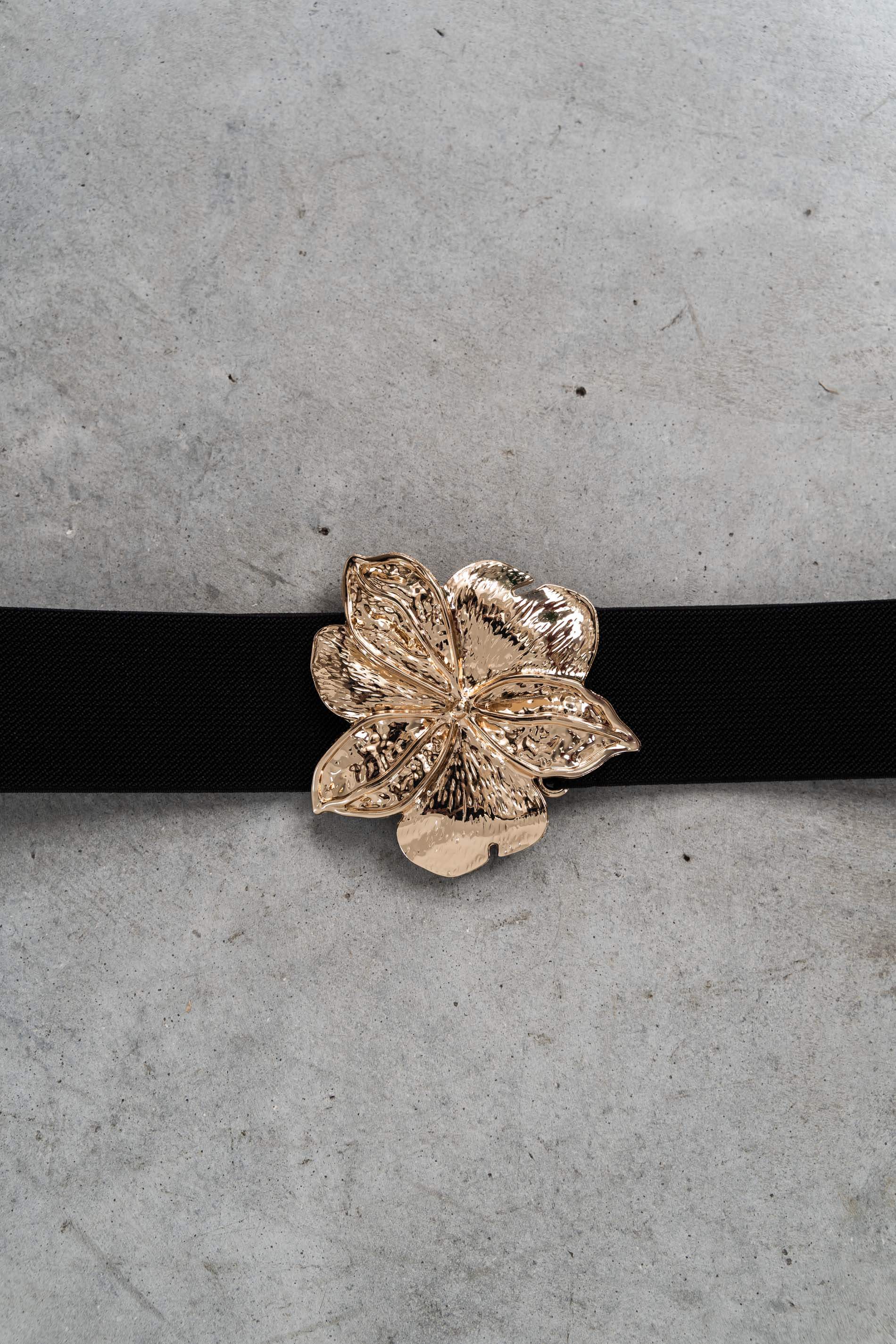 CINTURÓN ELÁSTICO FLOR ORO NEGRO