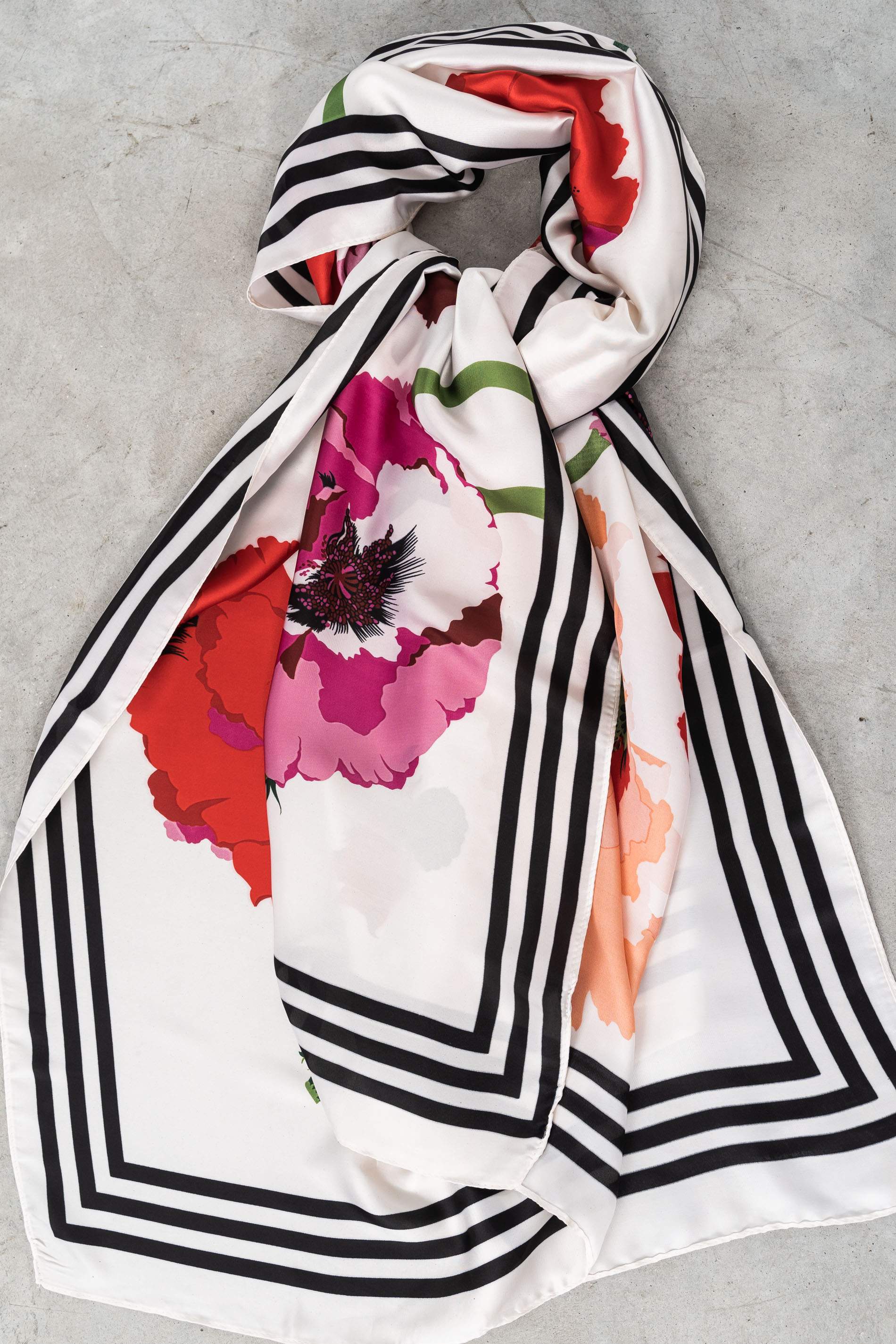 FOULARD EFECTO SEDA RAYAS ROJO