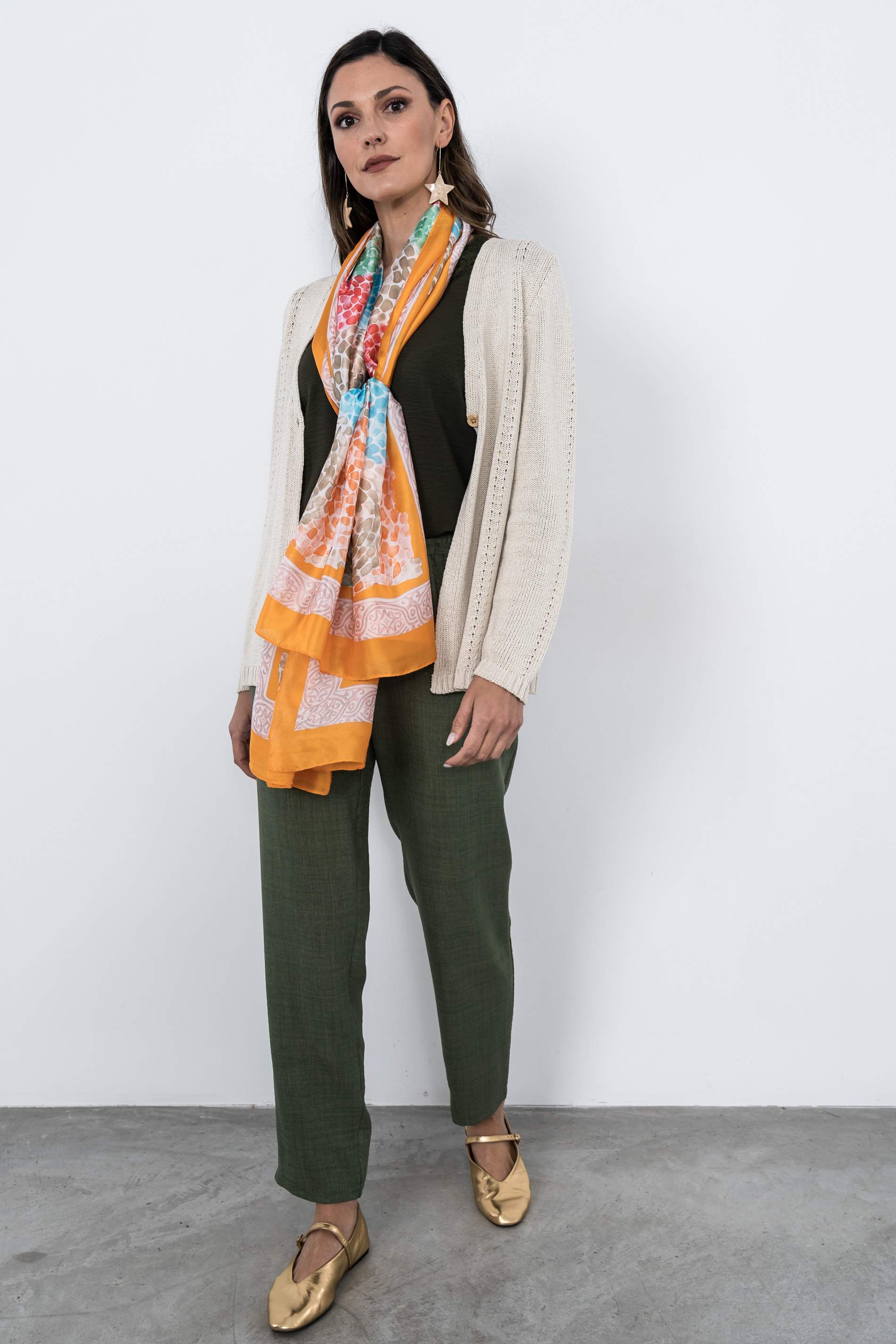 FOULARD EFECTO SEDA MOSAICO MANDARINA