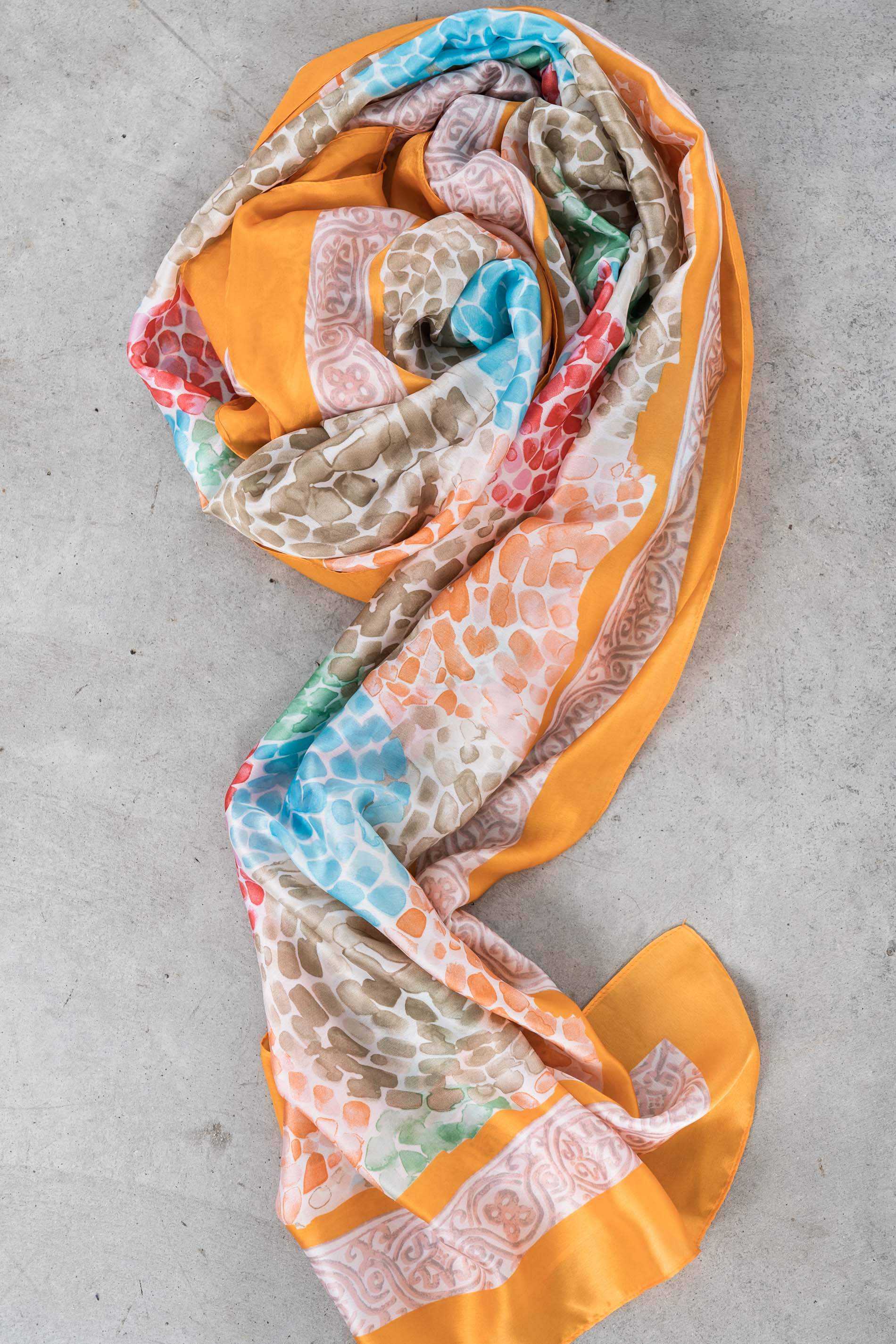 FOULARD EFECTO SEDA MOSAICO MANDARINA