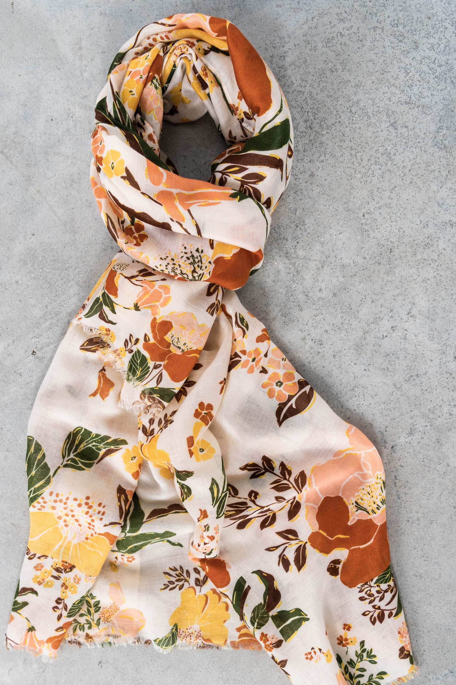 FOULARD FLOR HOJAS BEIGE