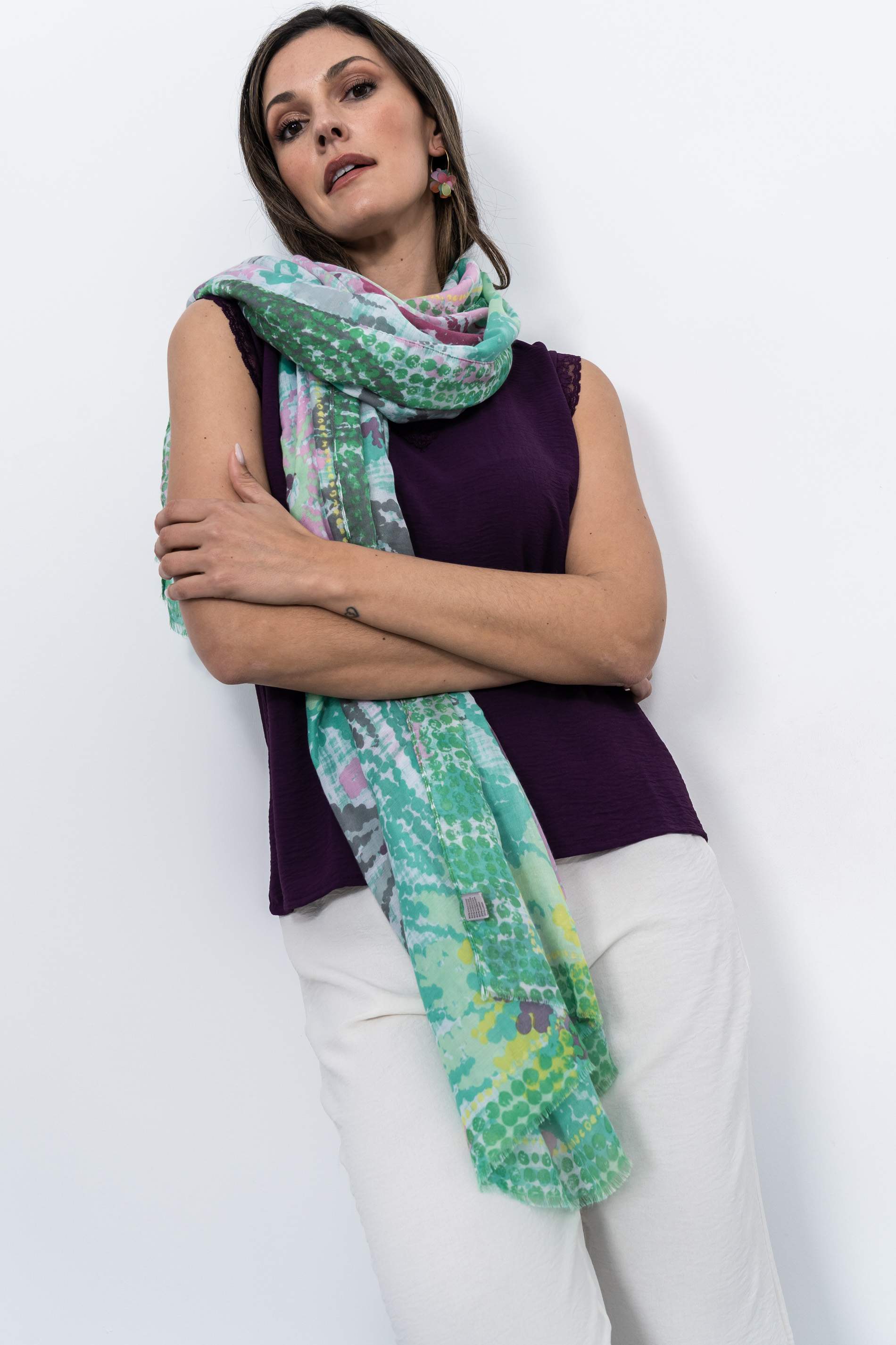 FOULARD MANCHAS FLOR VERDE