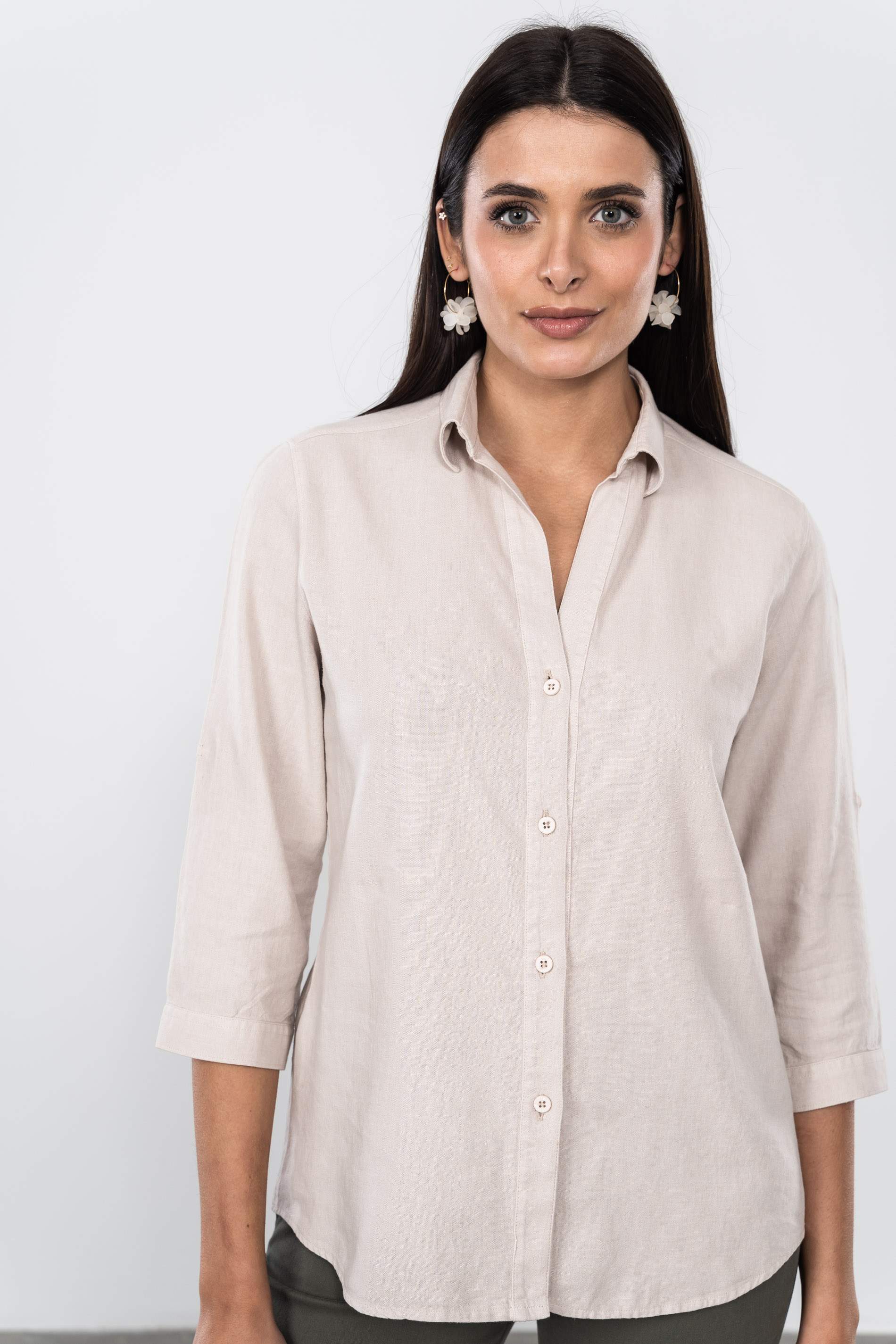 CAMISA EFECTO LINO BEIGE