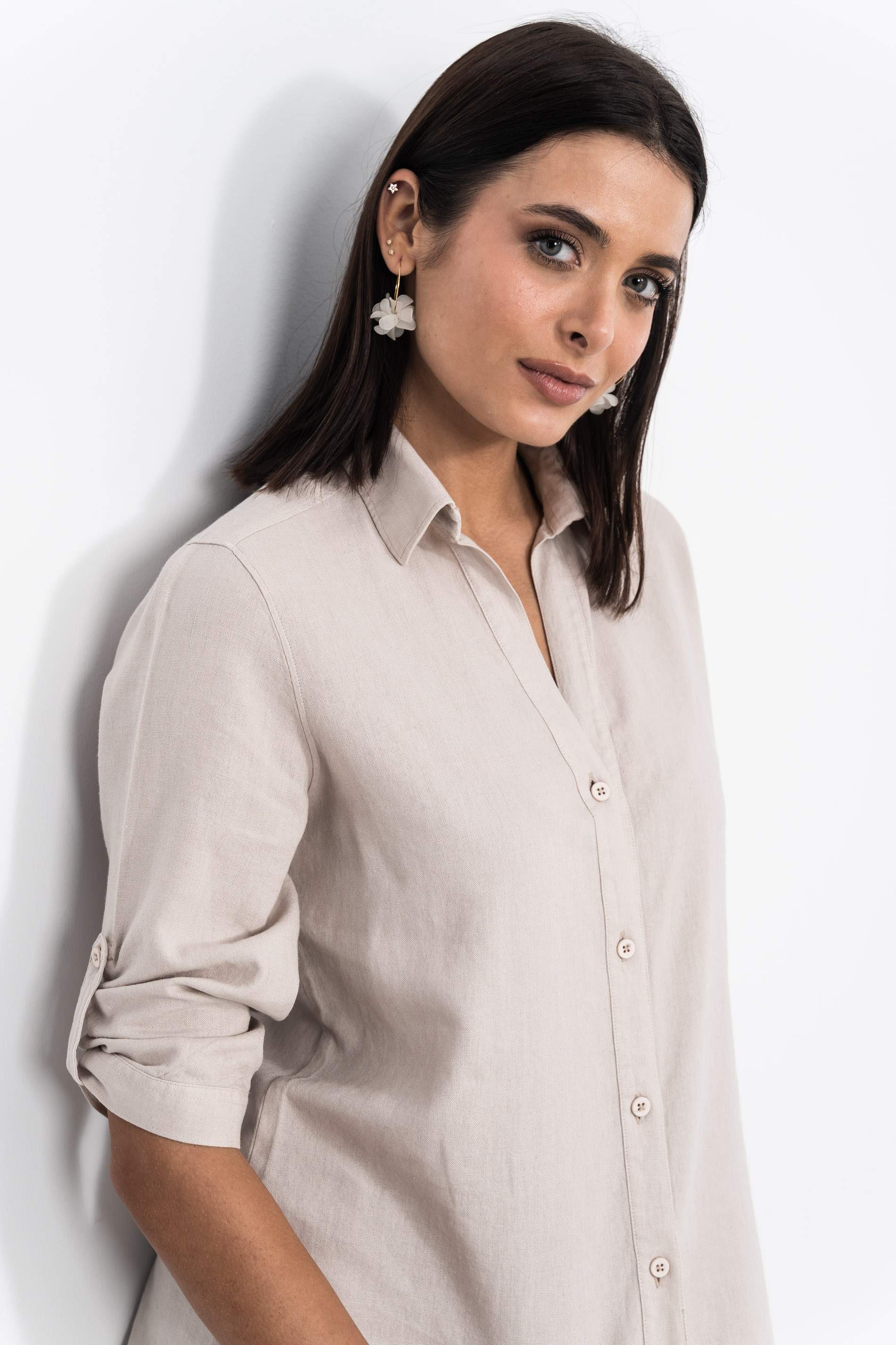 CAMISA EFECTO LINO BEIGE