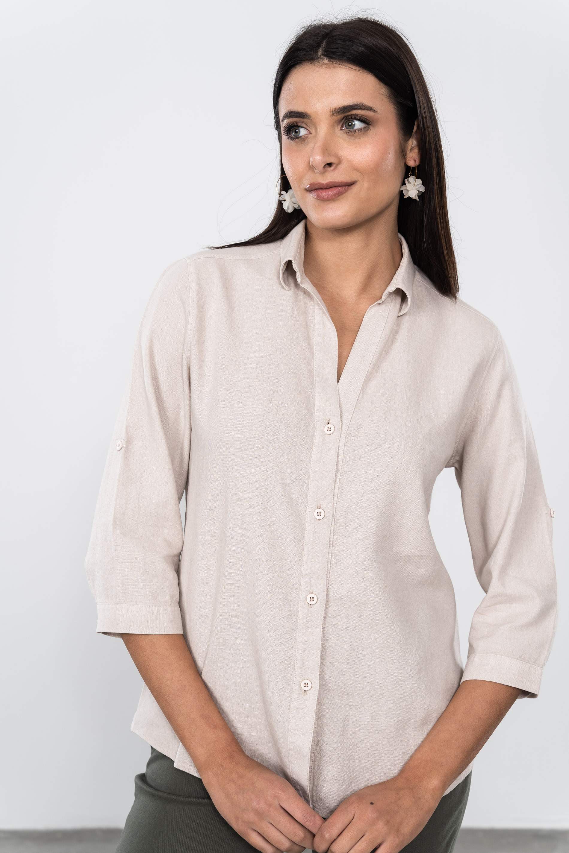 CAMISA EFECTO LINO BEIGE