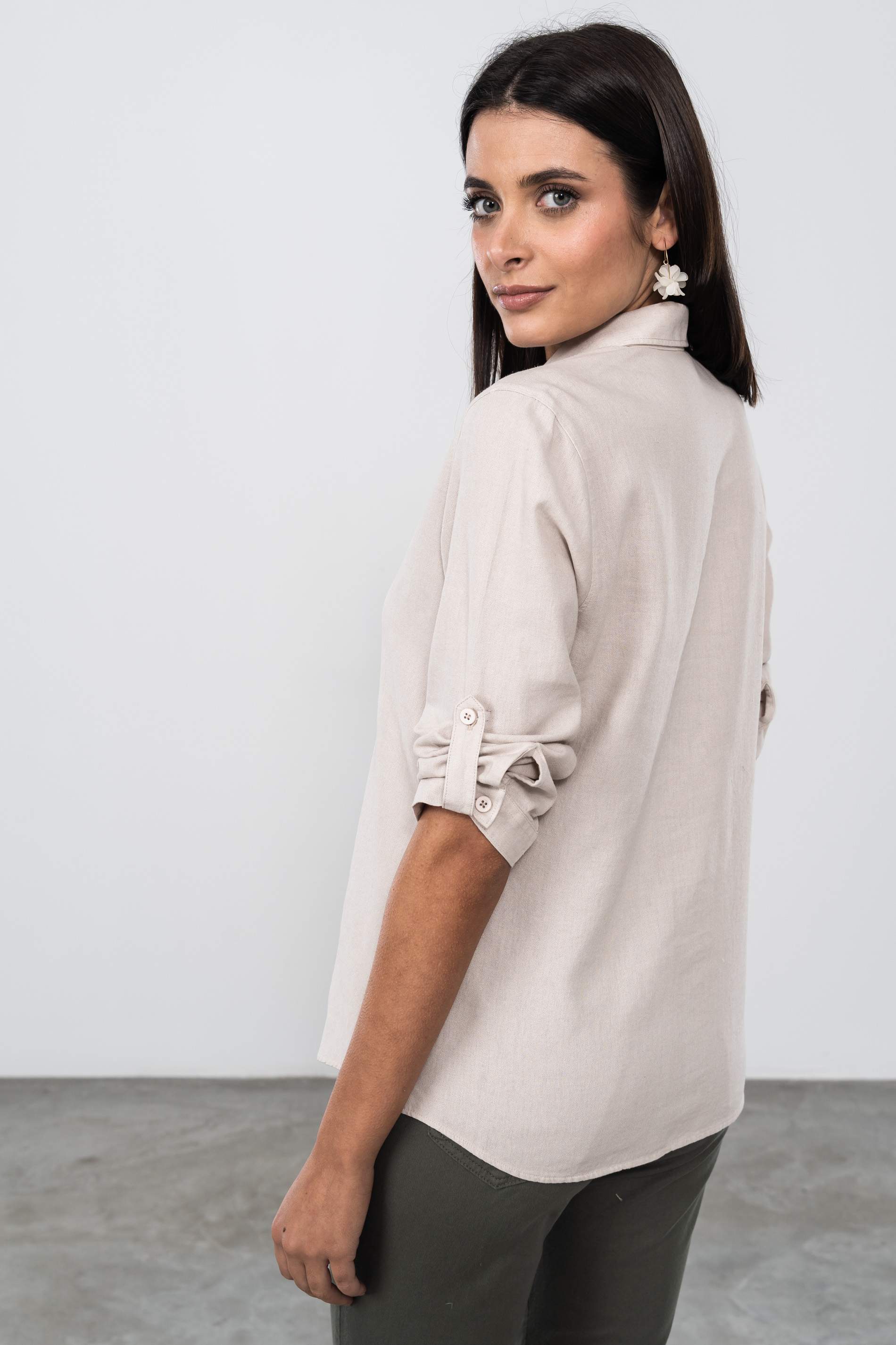 CAMISA EFECTO LINO BEIGE