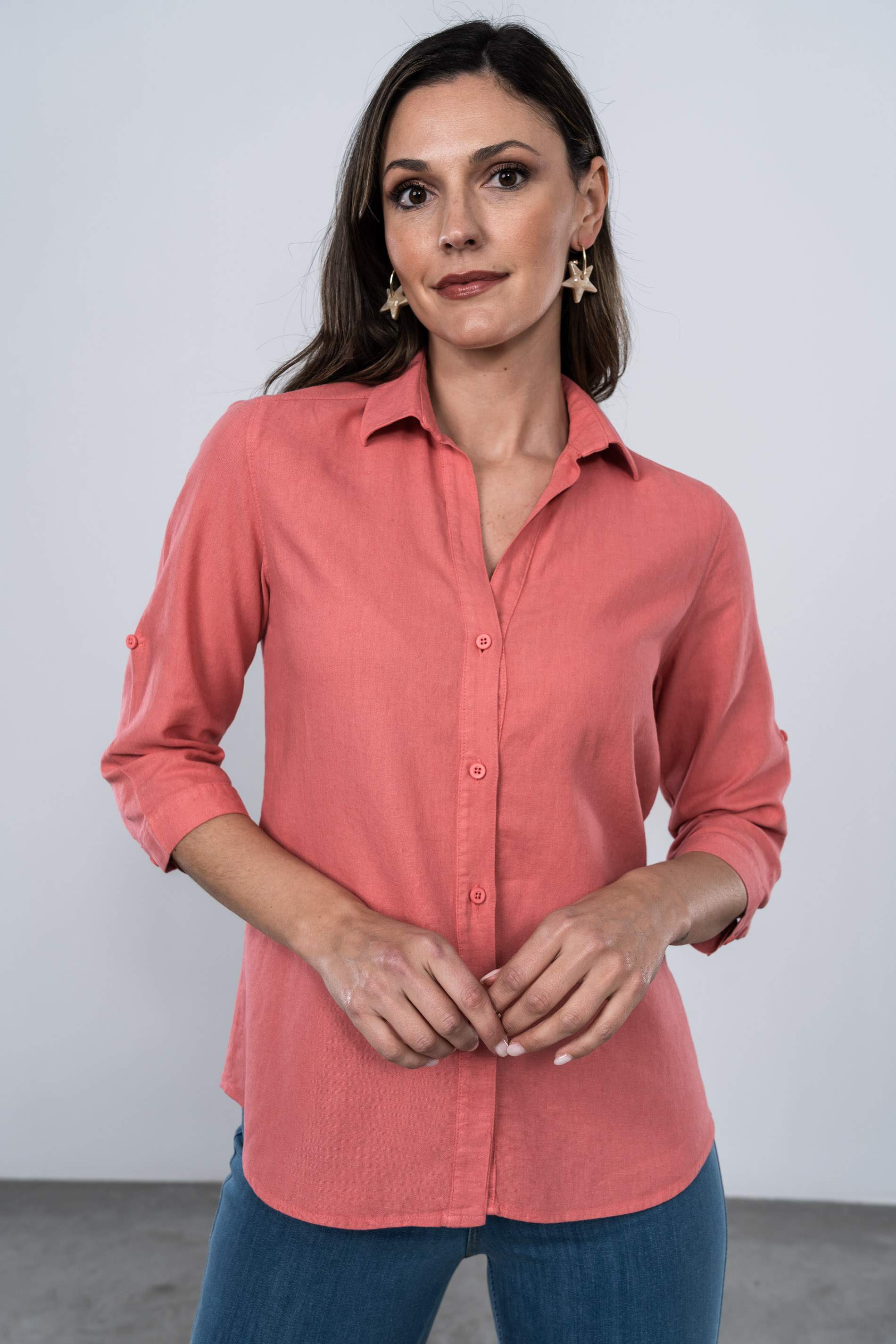 CAMISA EFECTO LINO CORAL