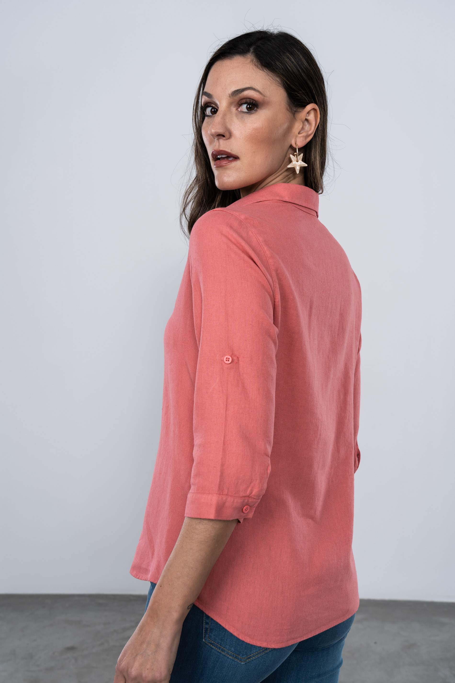 CAMISA EFECTO LINO CORAL