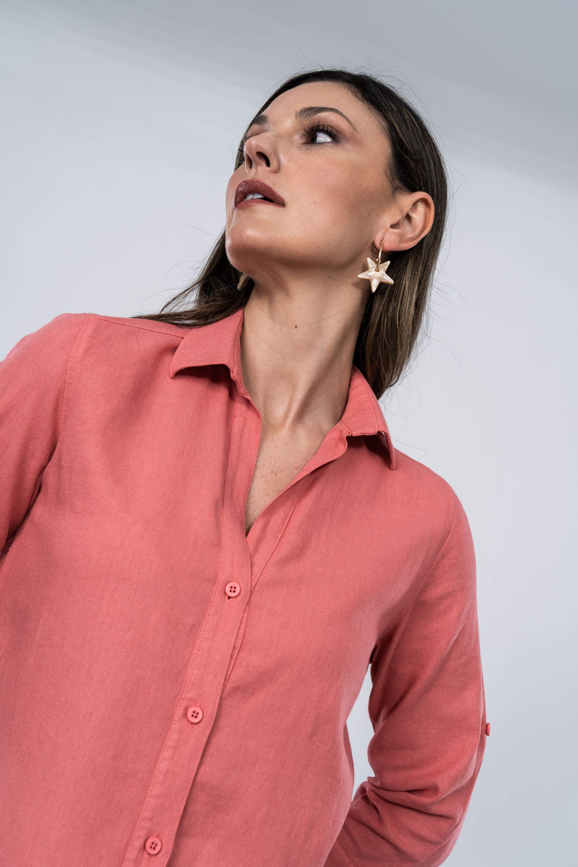 CAMISA EFECTO LINO CORAL