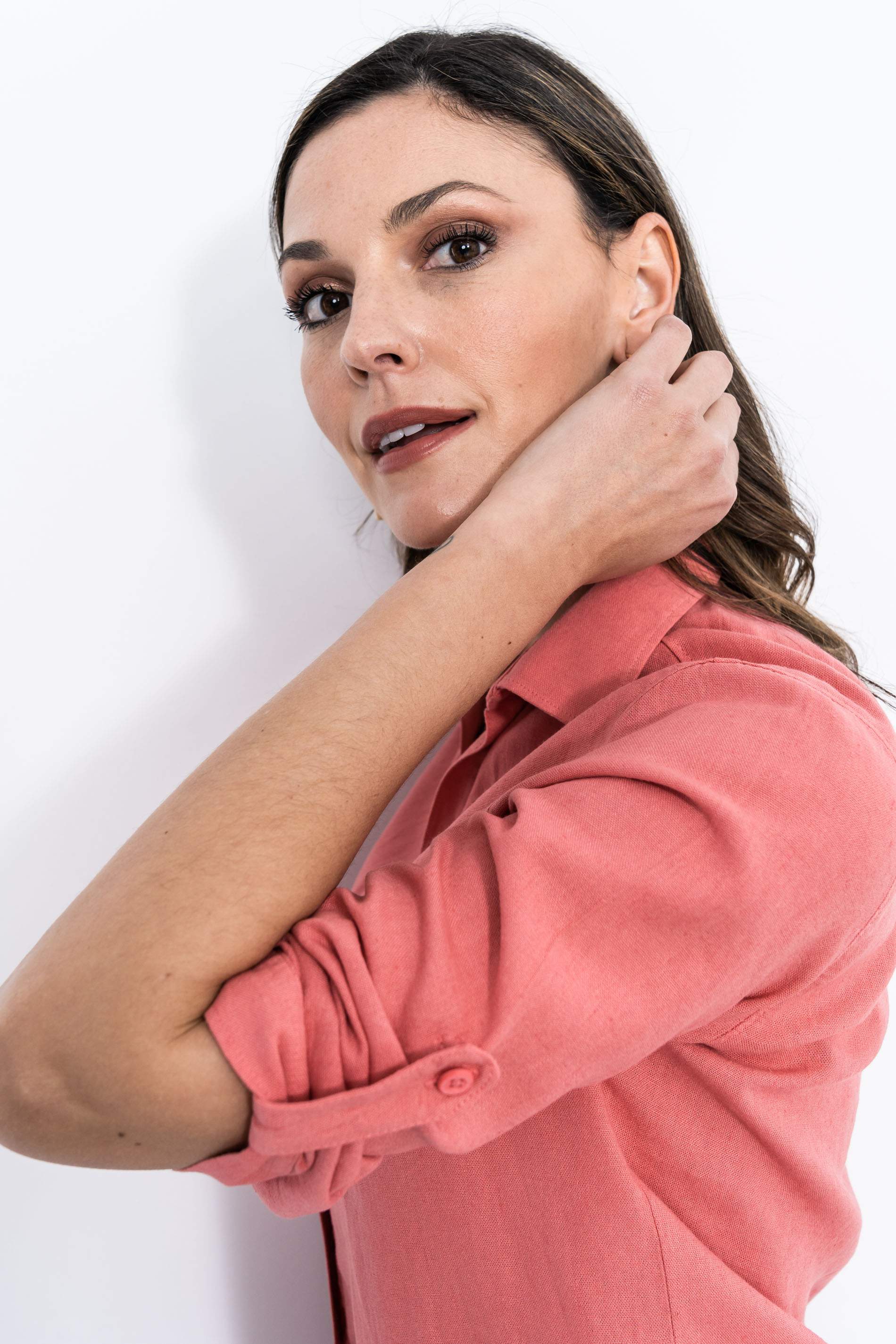 CAMISA EFECTO LINO CORAL