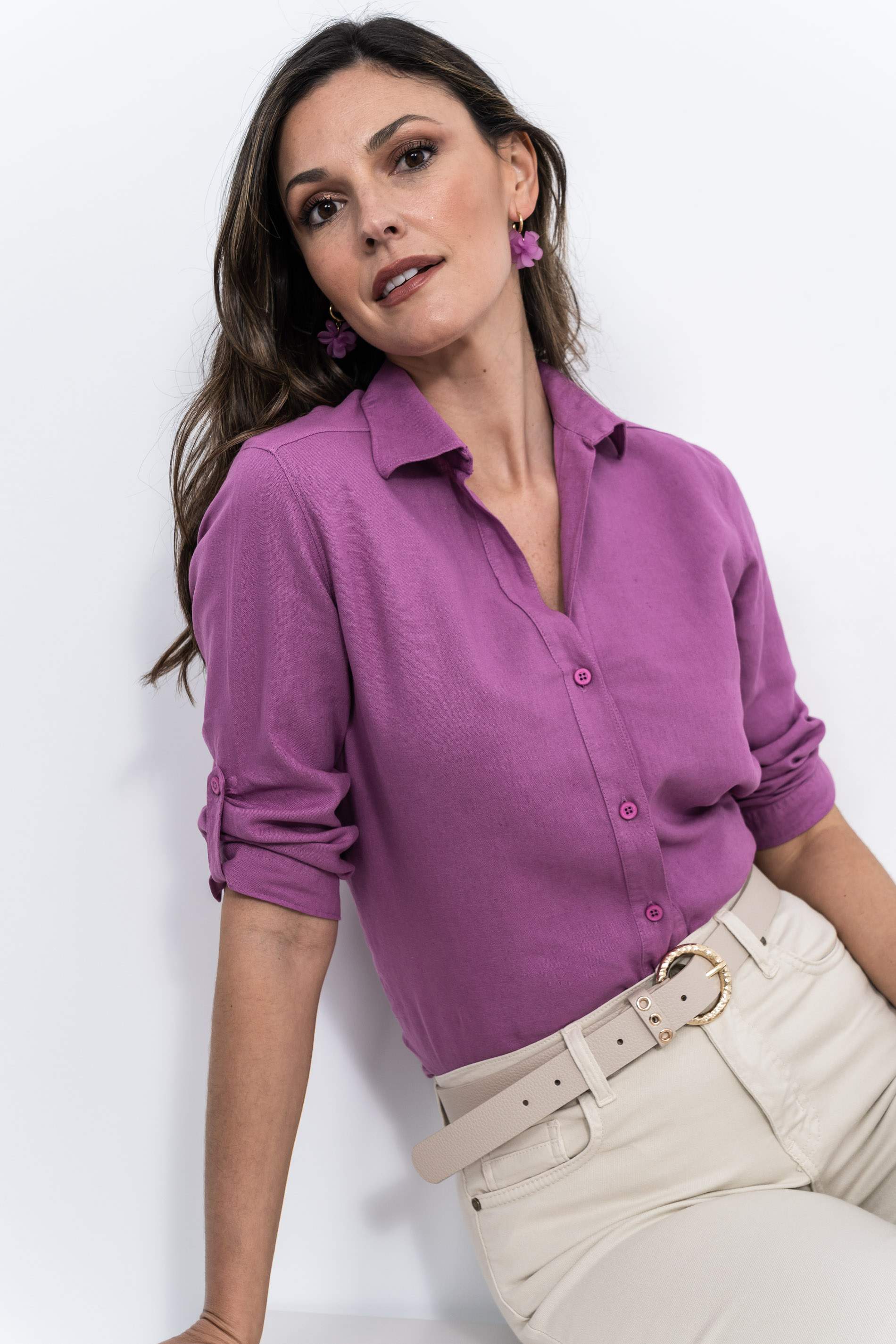 CAMISA EFECTO LINO BUGANVILLA