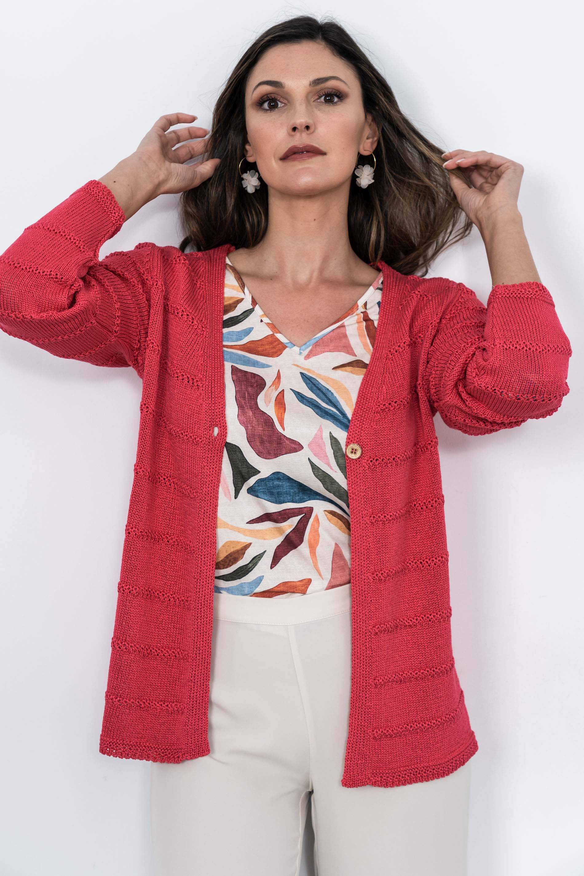CHAQUETA NERVIO CALADO FRESA
