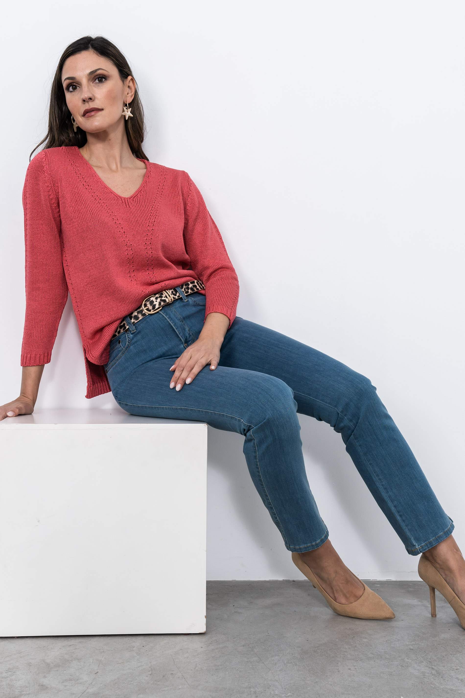 JERSEY CUELLO PICO CALADOS CORAL
