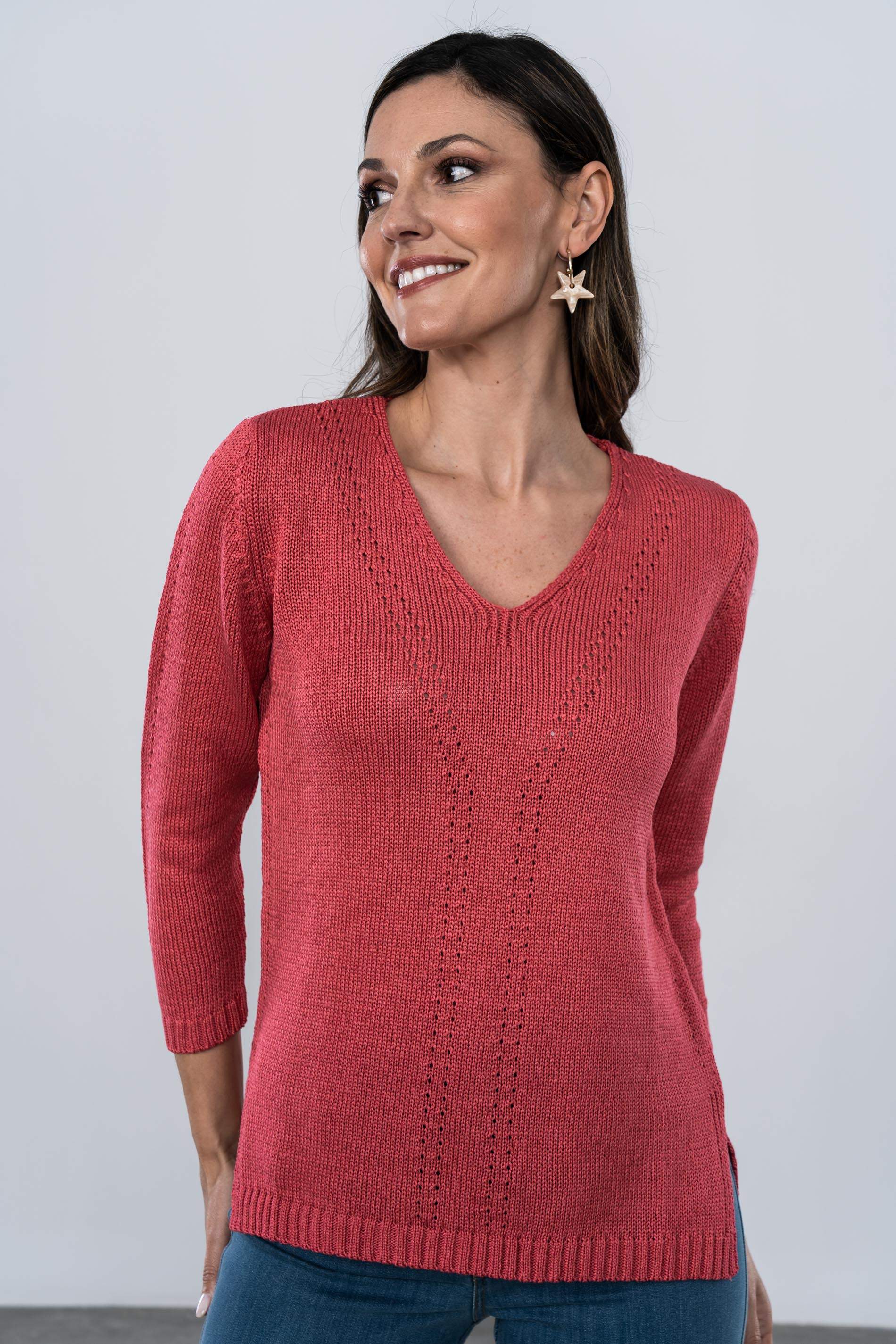 JERSEY CUELLO PICO CALADOS CORAL