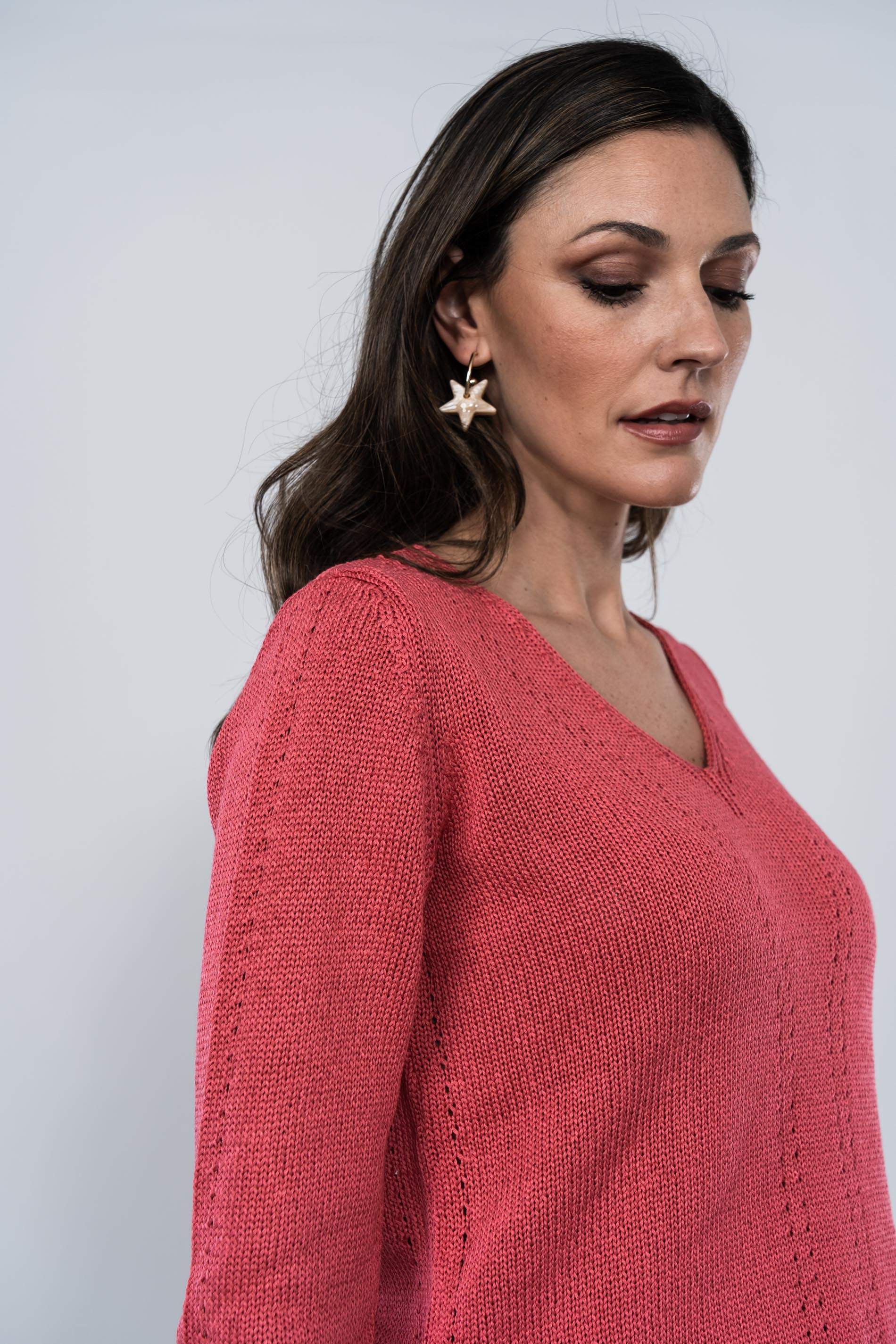 JERSEY CUELLO PICO CALADOS CORAL