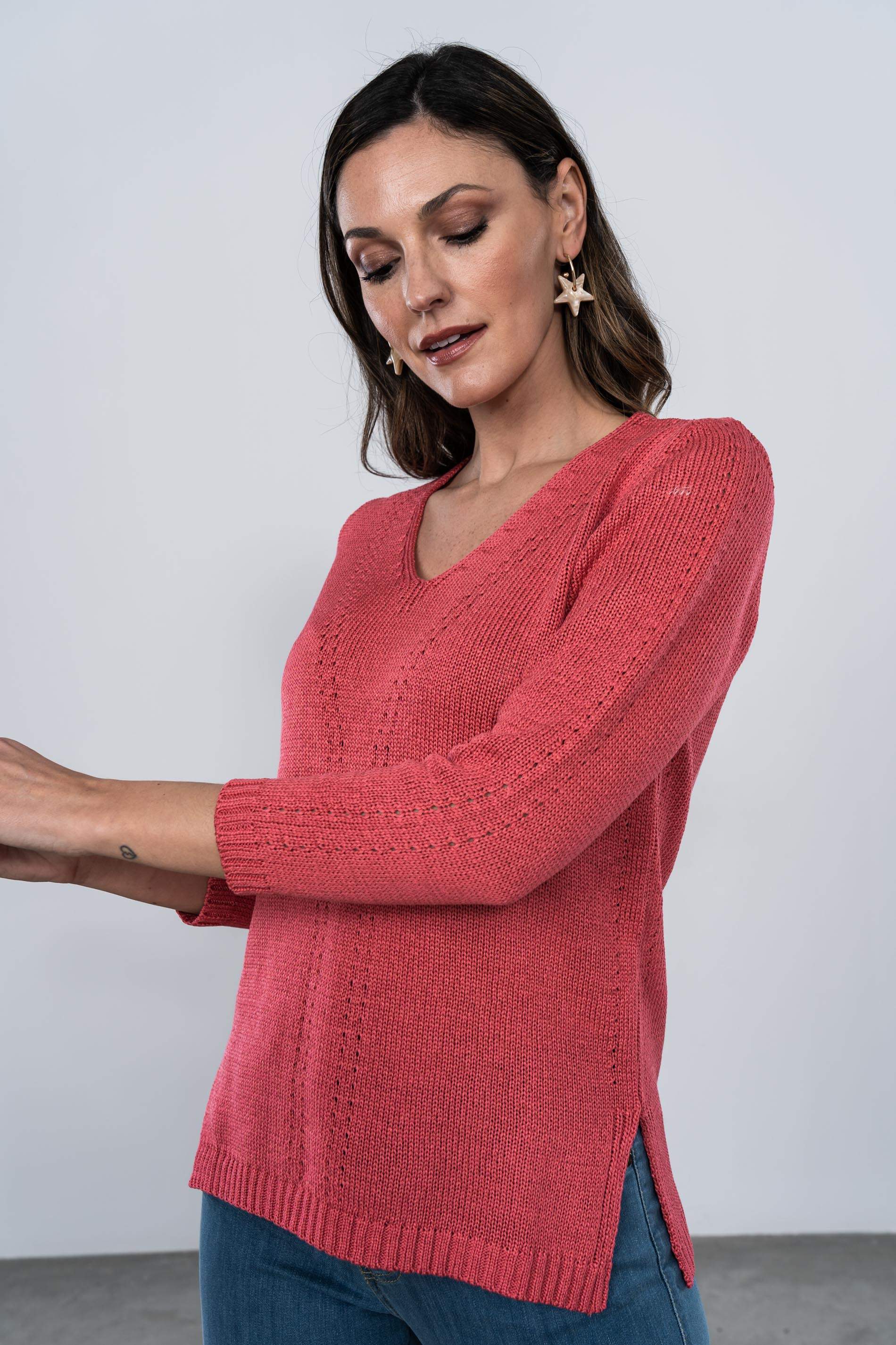 JERSEY CUELLO PICO CALADOS CORAL