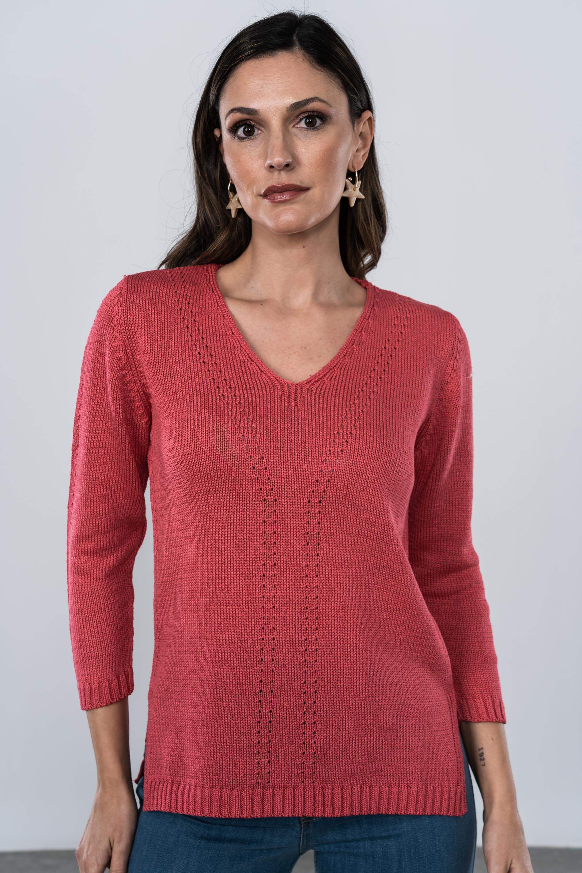 JERSEY CUELLO PICO CALADOS CORAL