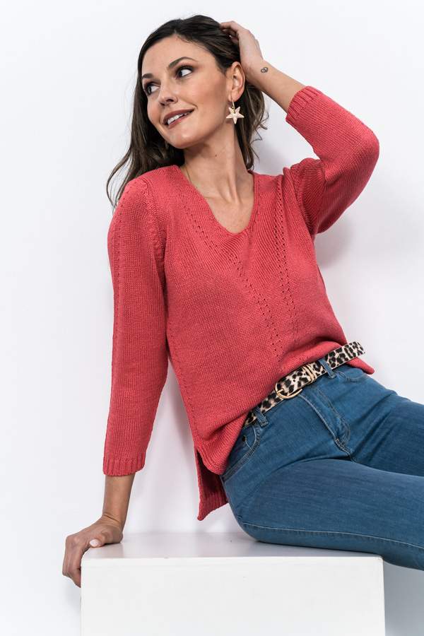 JERSEY CUELLO PICO CALADOS CORAL