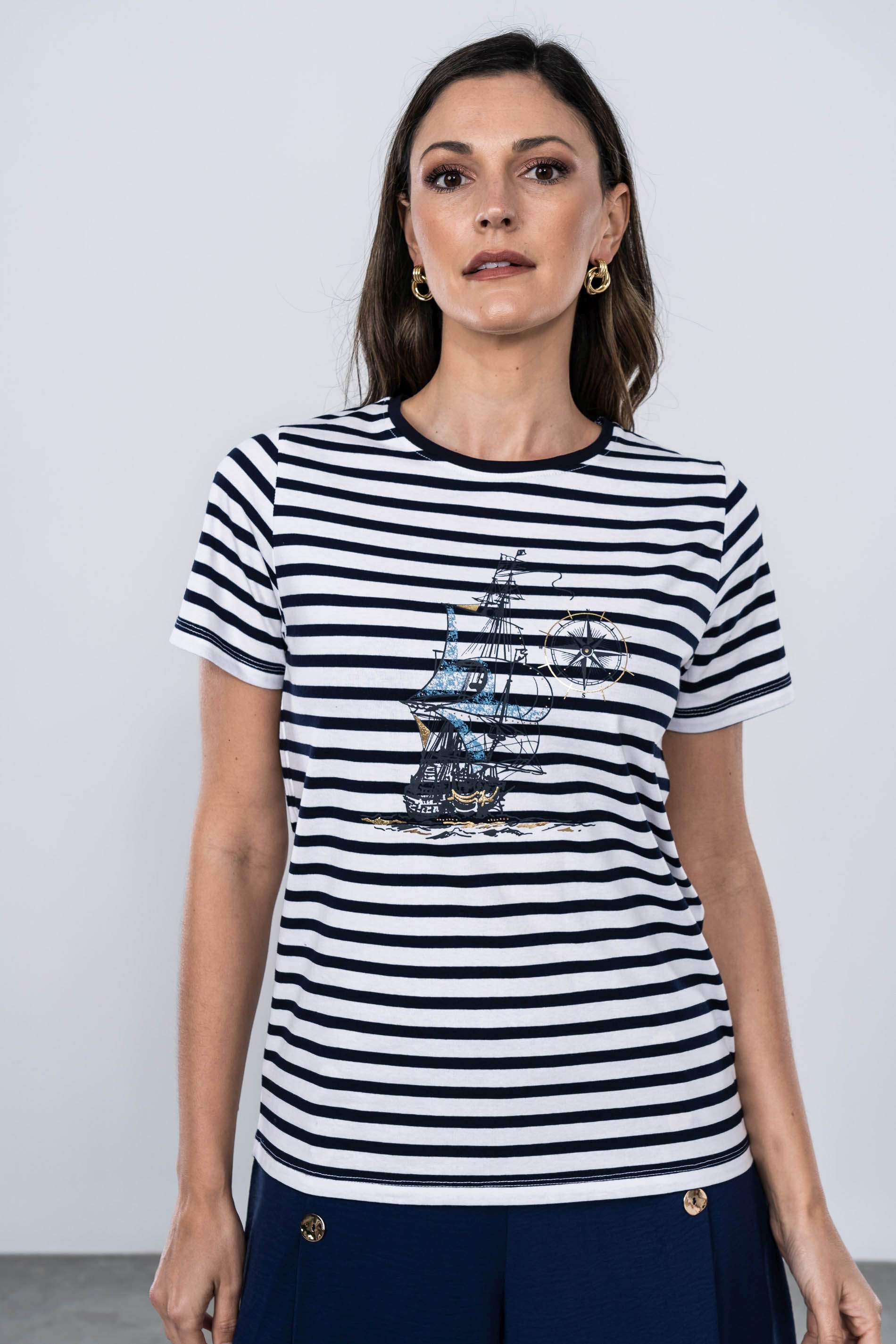 CAMISETA RAYAS BARQUITO MARINO
