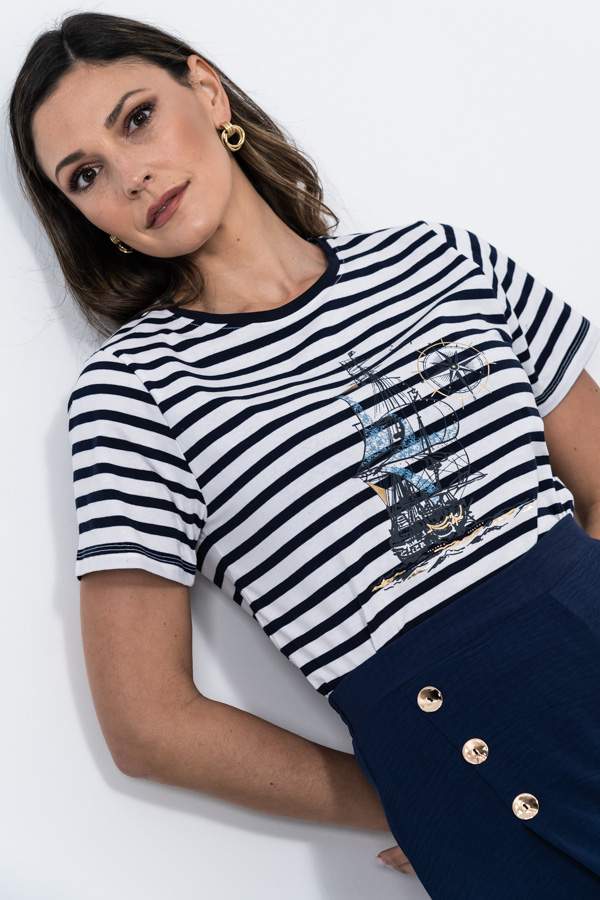 CAMISETA RAYAS BARQUITO MARINO