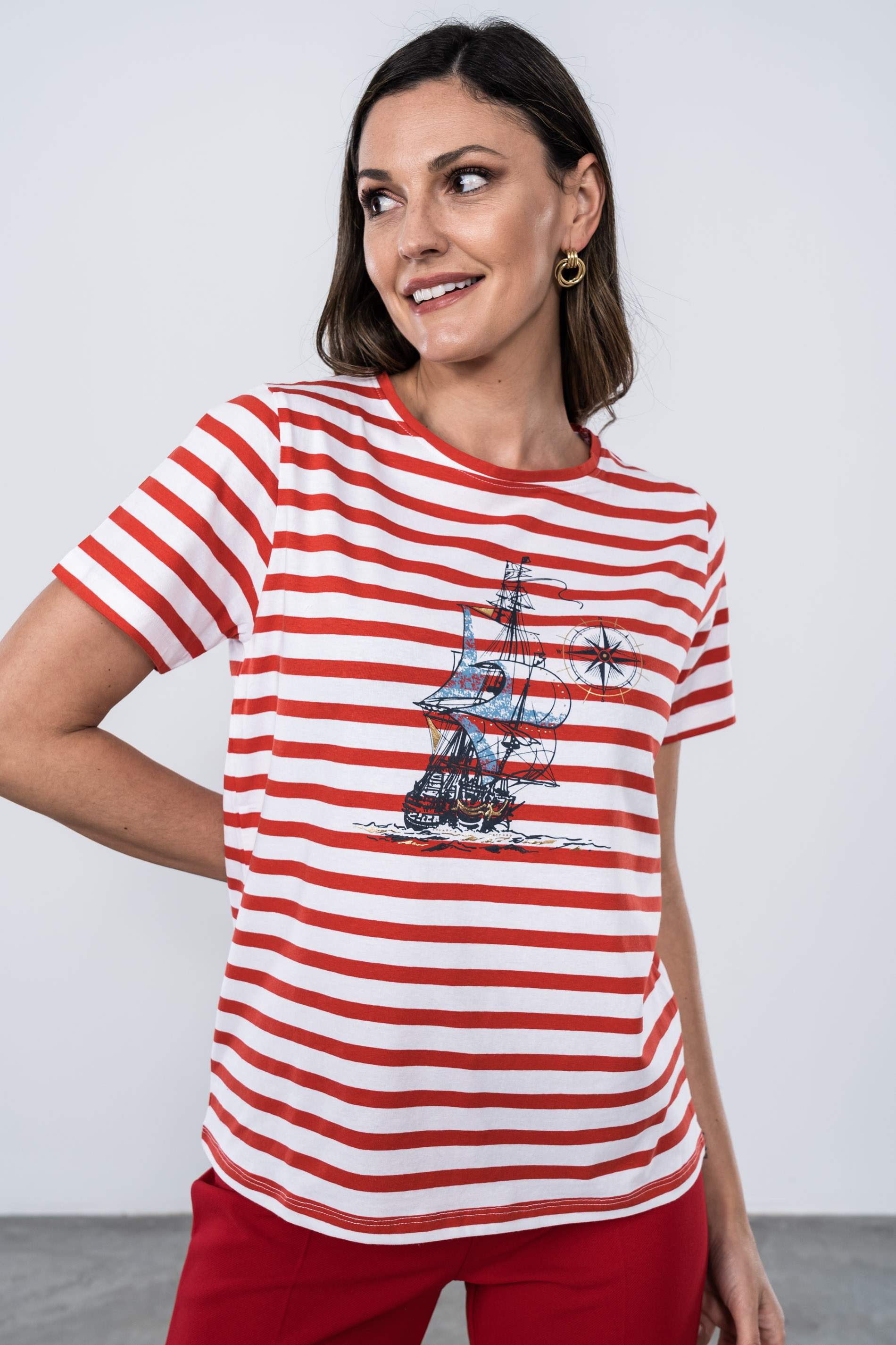 CAMISETA RAYAS BARQUITO ROJO
