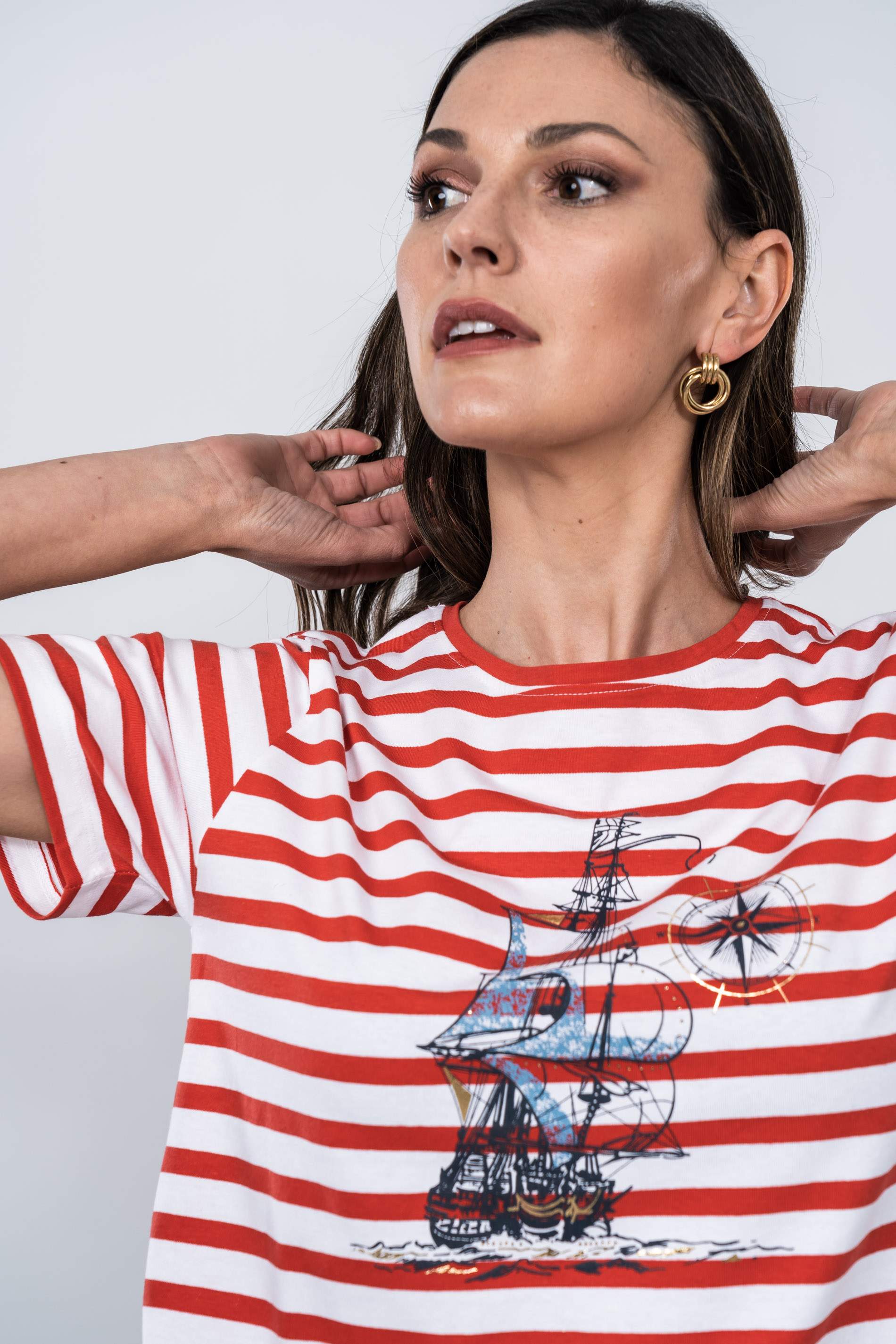 CAMISETA RAYAS BARQUITO ROJO