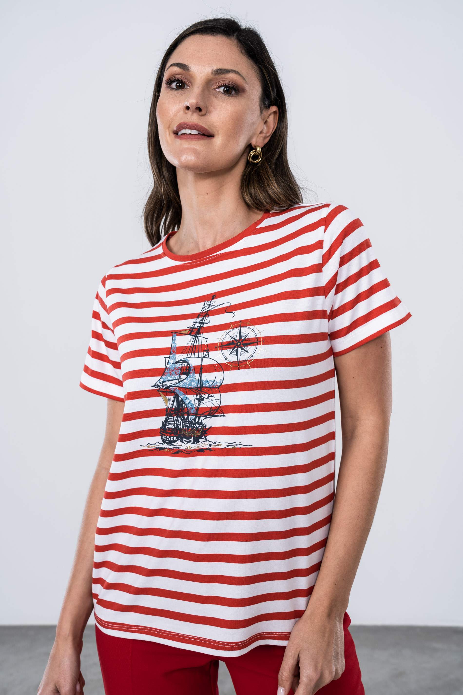 CAMISETA RAYAS BARQUITO ROJO
