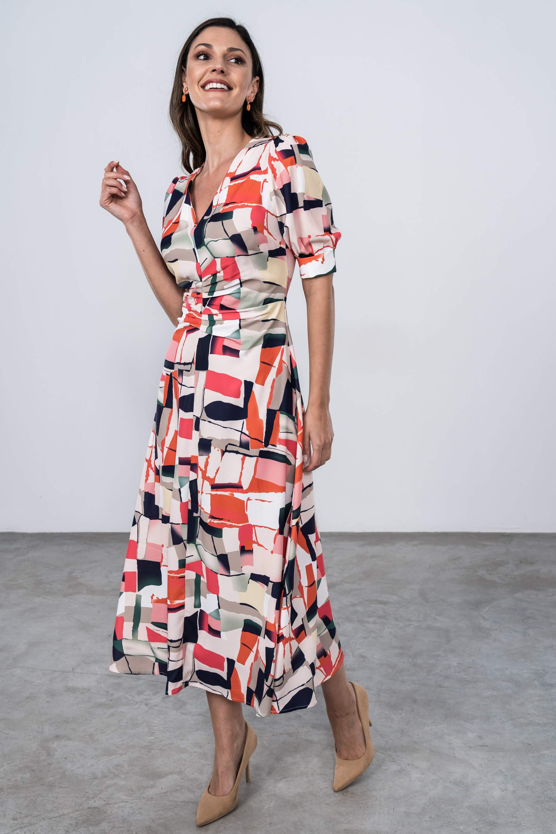 VESTIDO DRAPEADO CENTRAL ESTAMPADO
