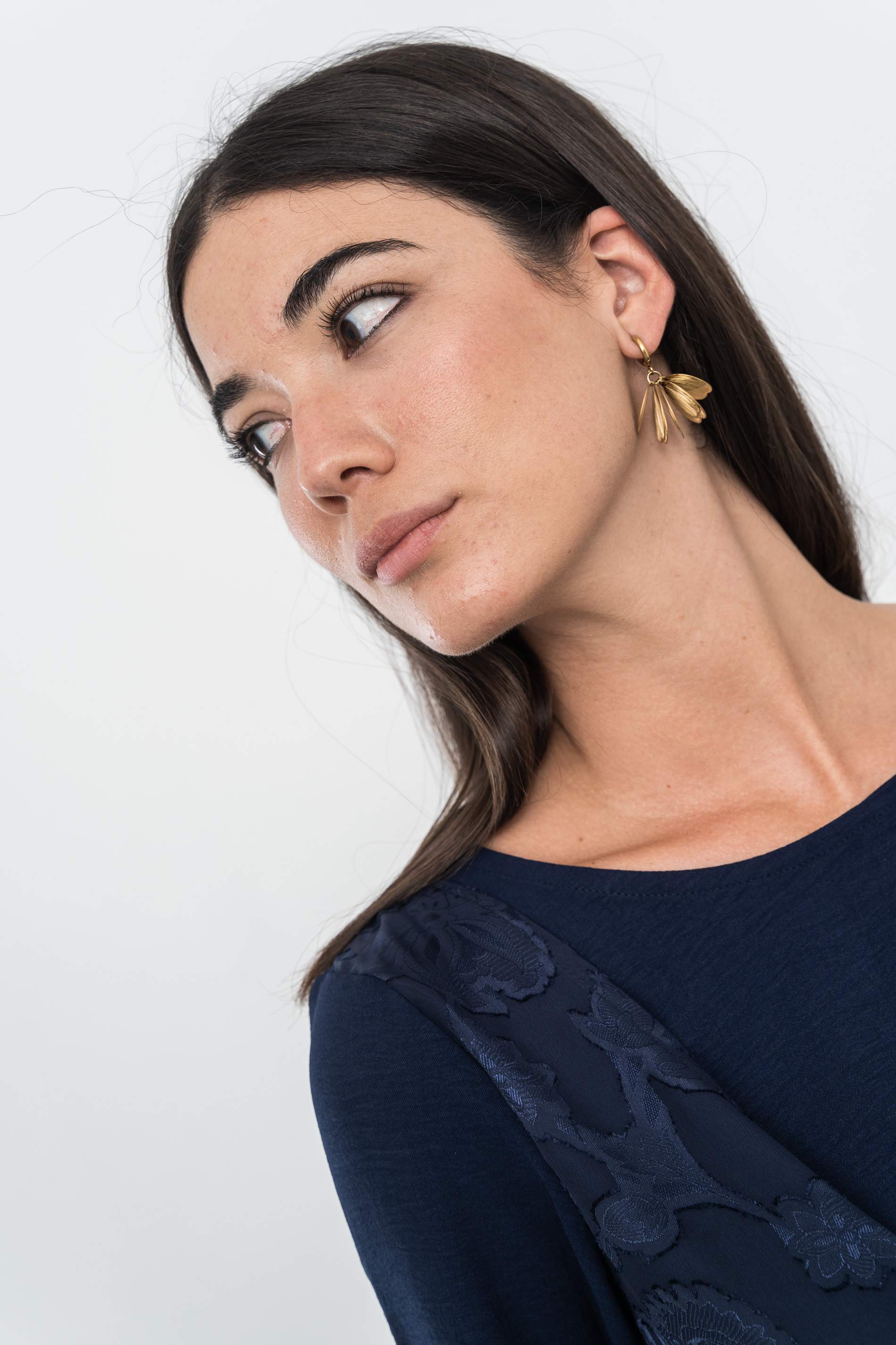 BLUSA EFECTO CRUZADO COMBINADA MARINO