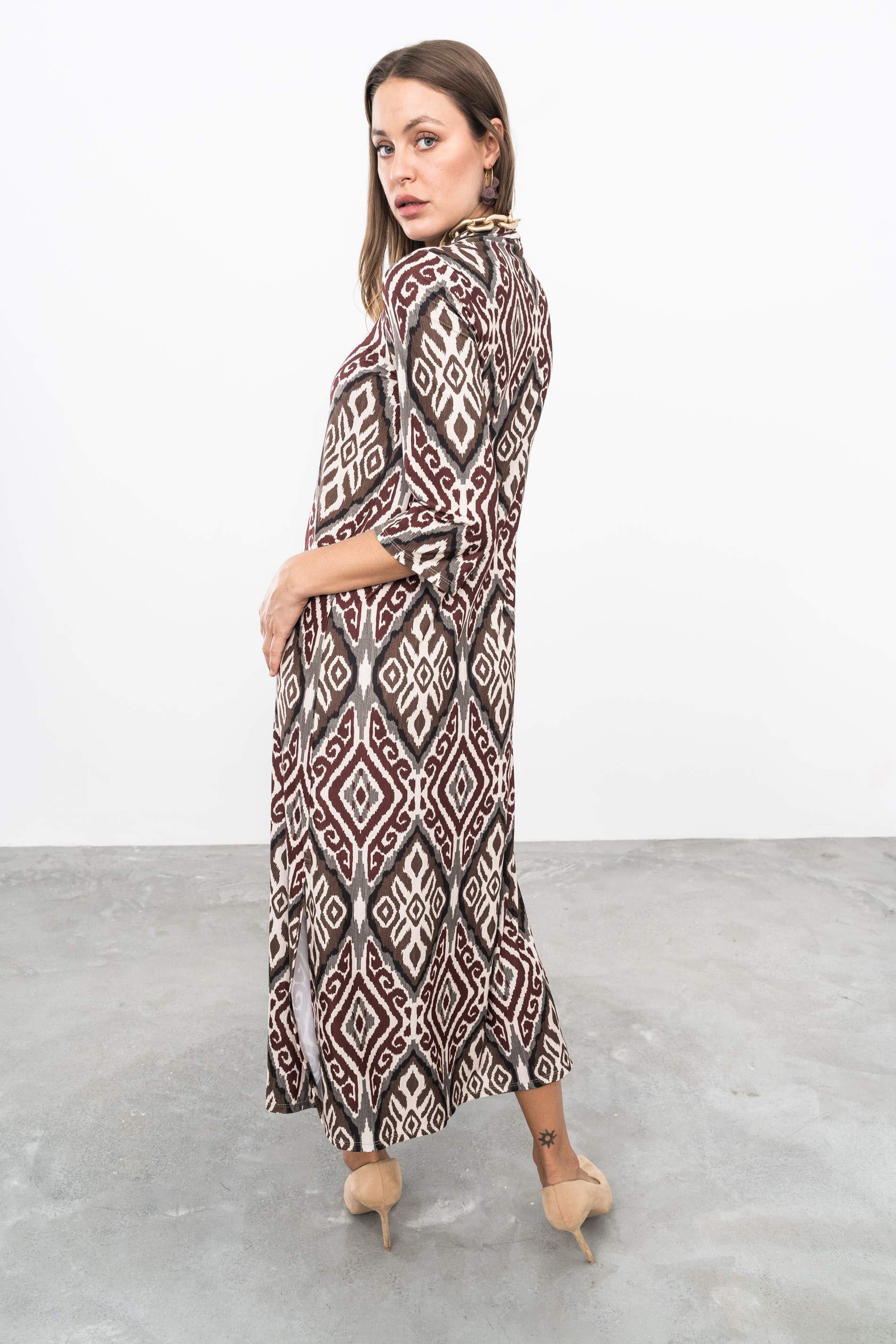 VESTIDO LARGO PLIEGUE AZTECA