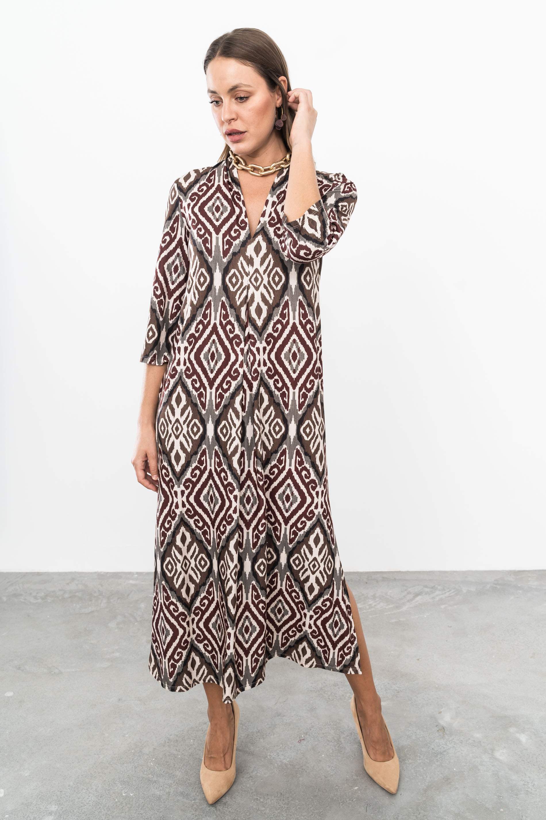 VESTIDO LARGO PLIEGUE AZTECA
