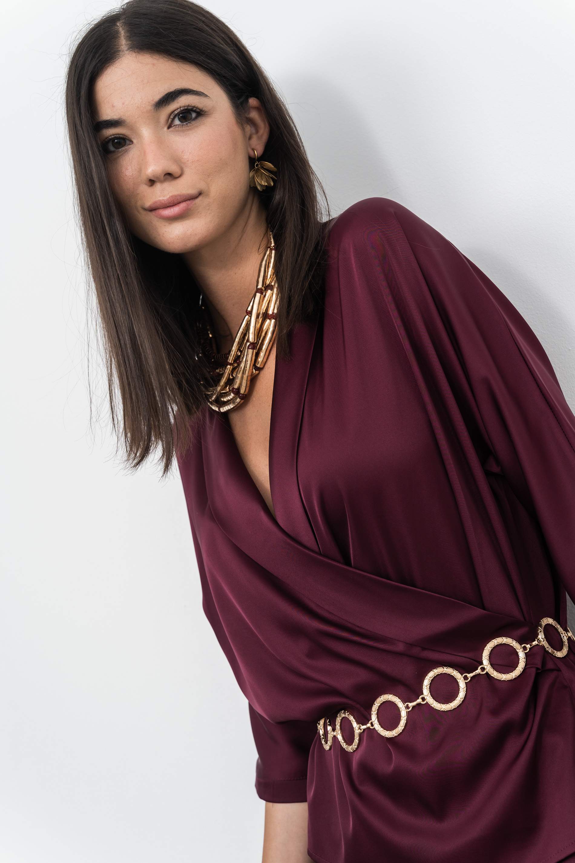 BLUSA SMOKING SATINADA GRANATE