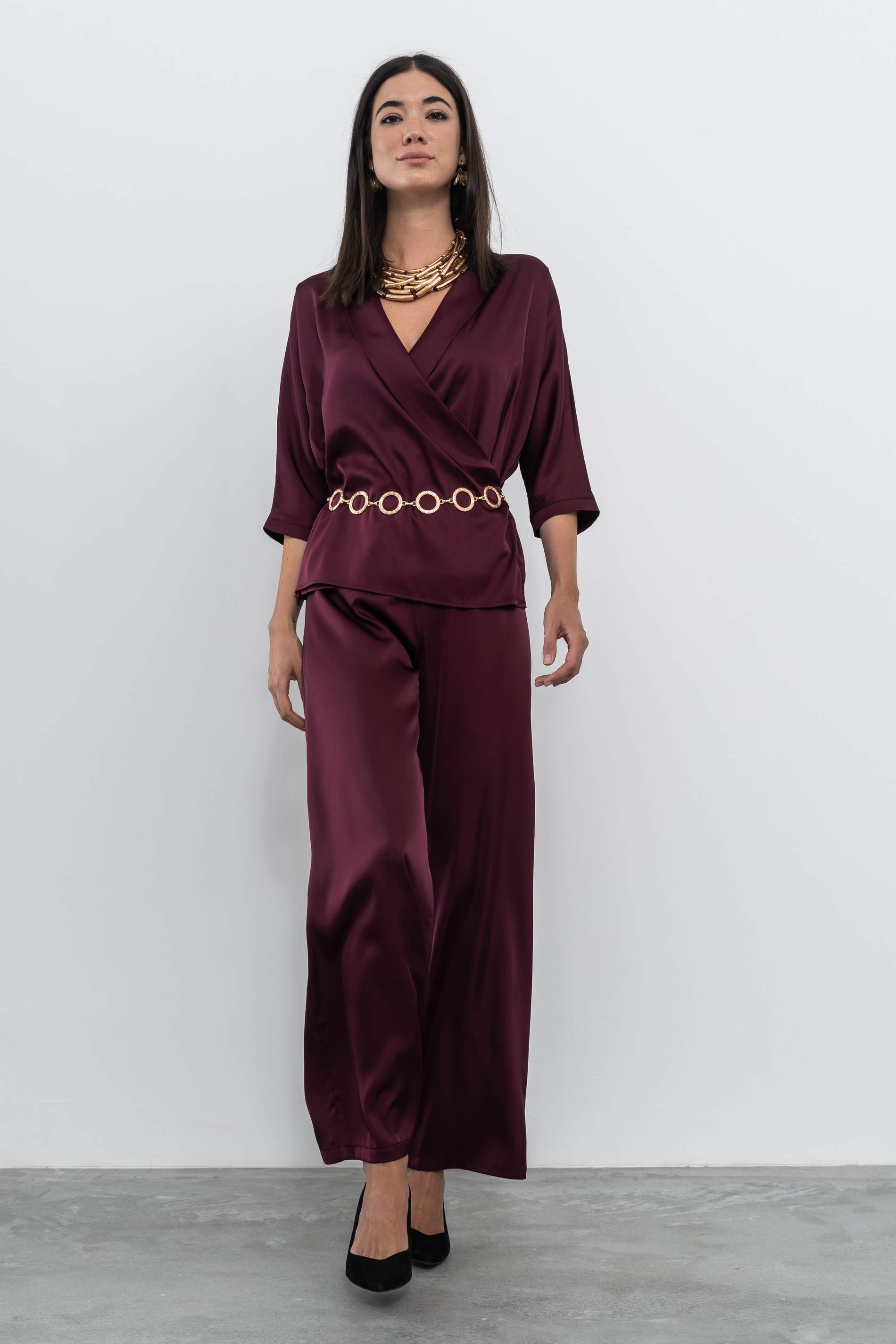 BLUSA SMOKING SATINADA GRANATE
