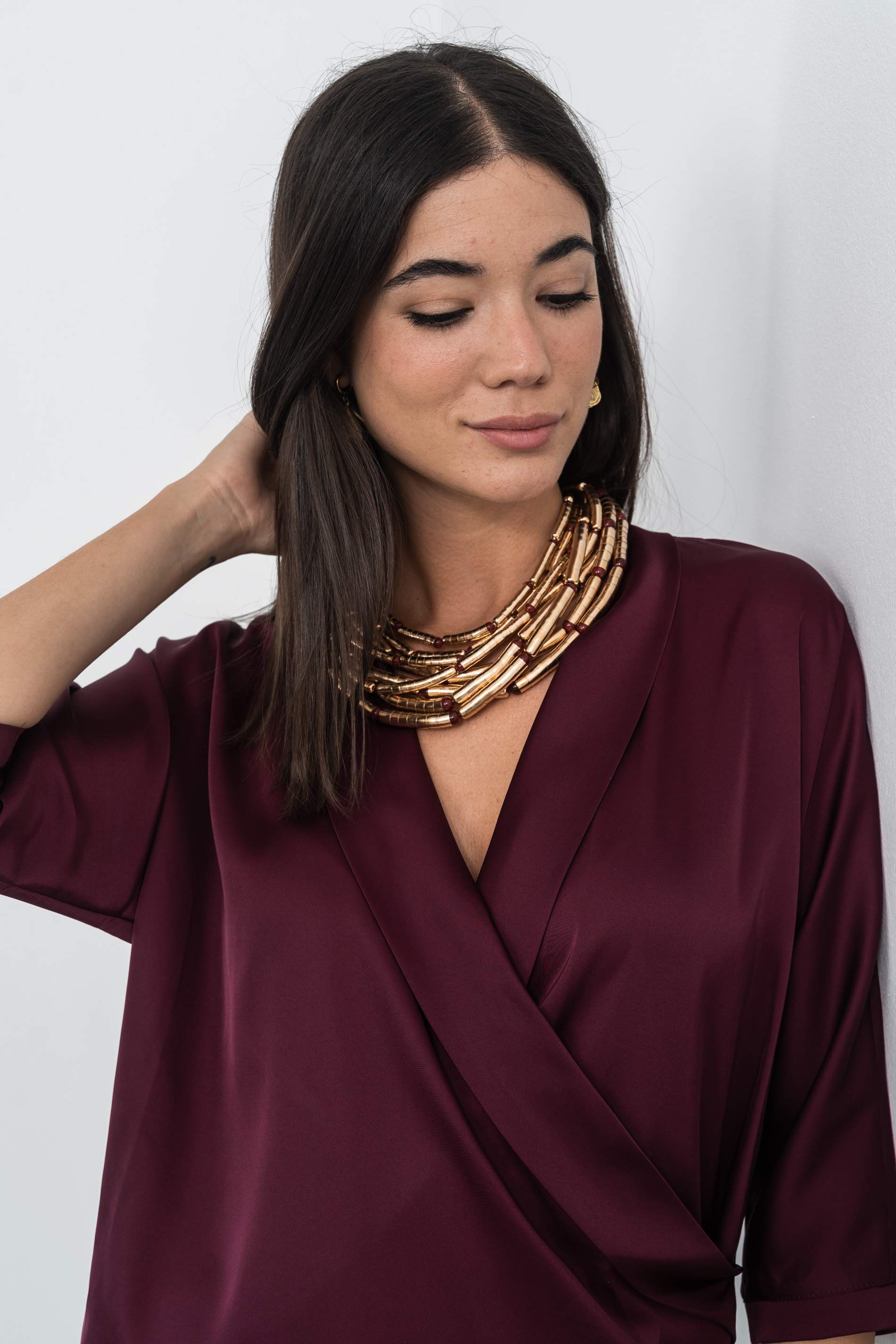 BLUSA SMOKING SATINADA GRANATE