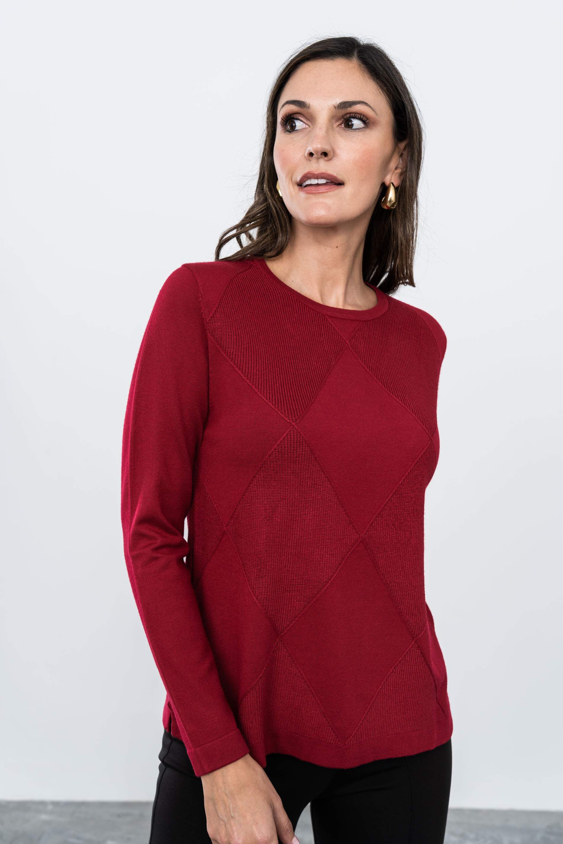 JERSEY ROMBO TEJIDO LARGO GRANATE