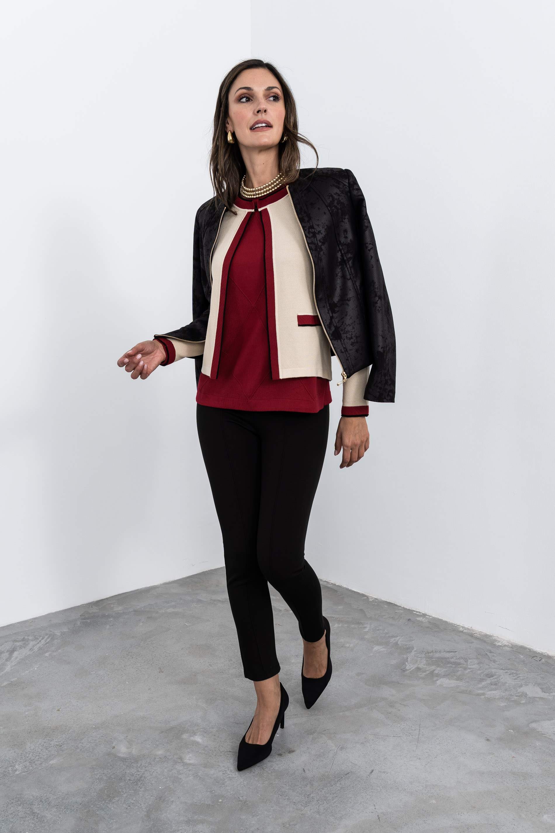 JERSEY ROMBO TEJIDO LARGO GRANATE