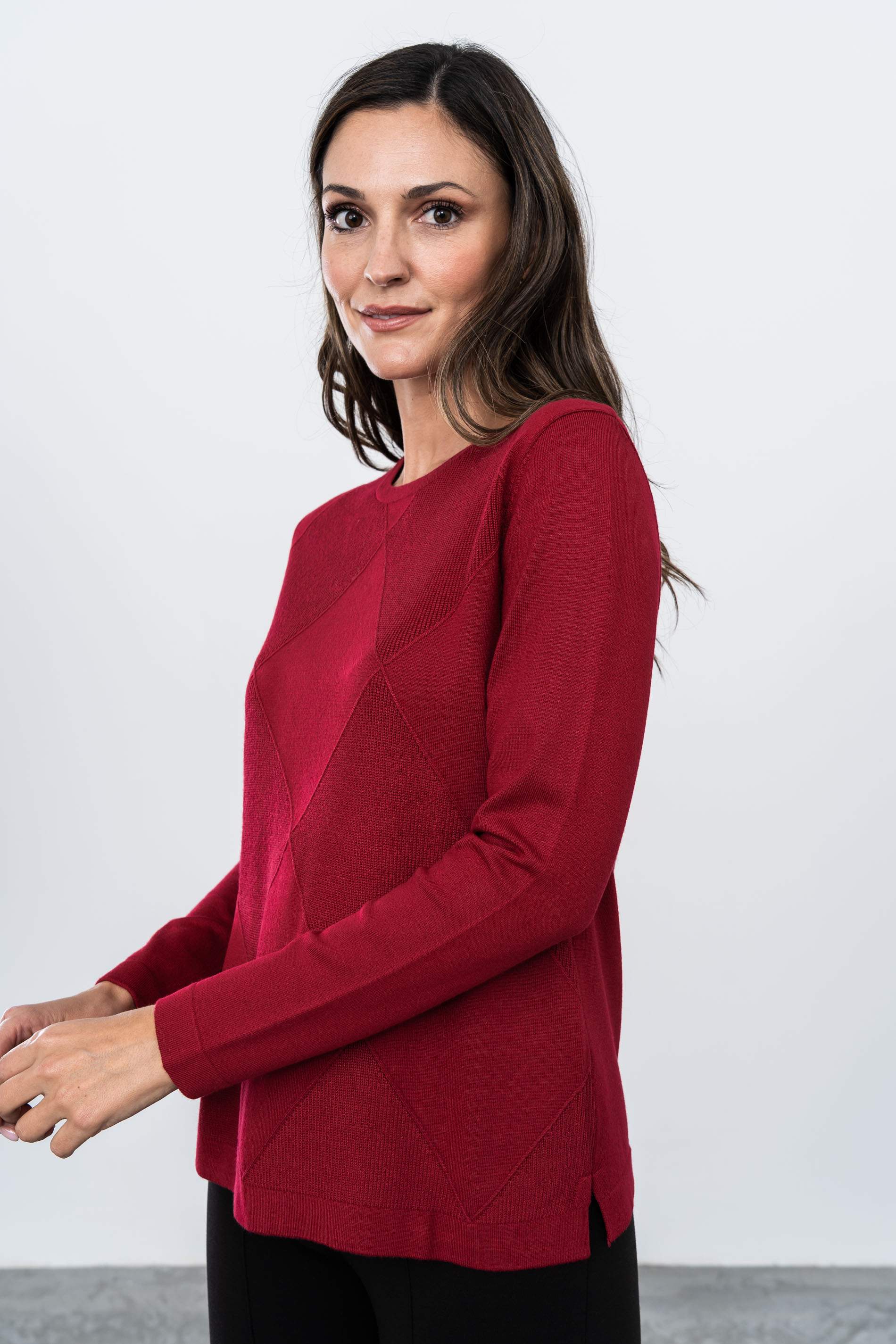 JERSEY ROMBO TEJIDO LARGO GRANATE