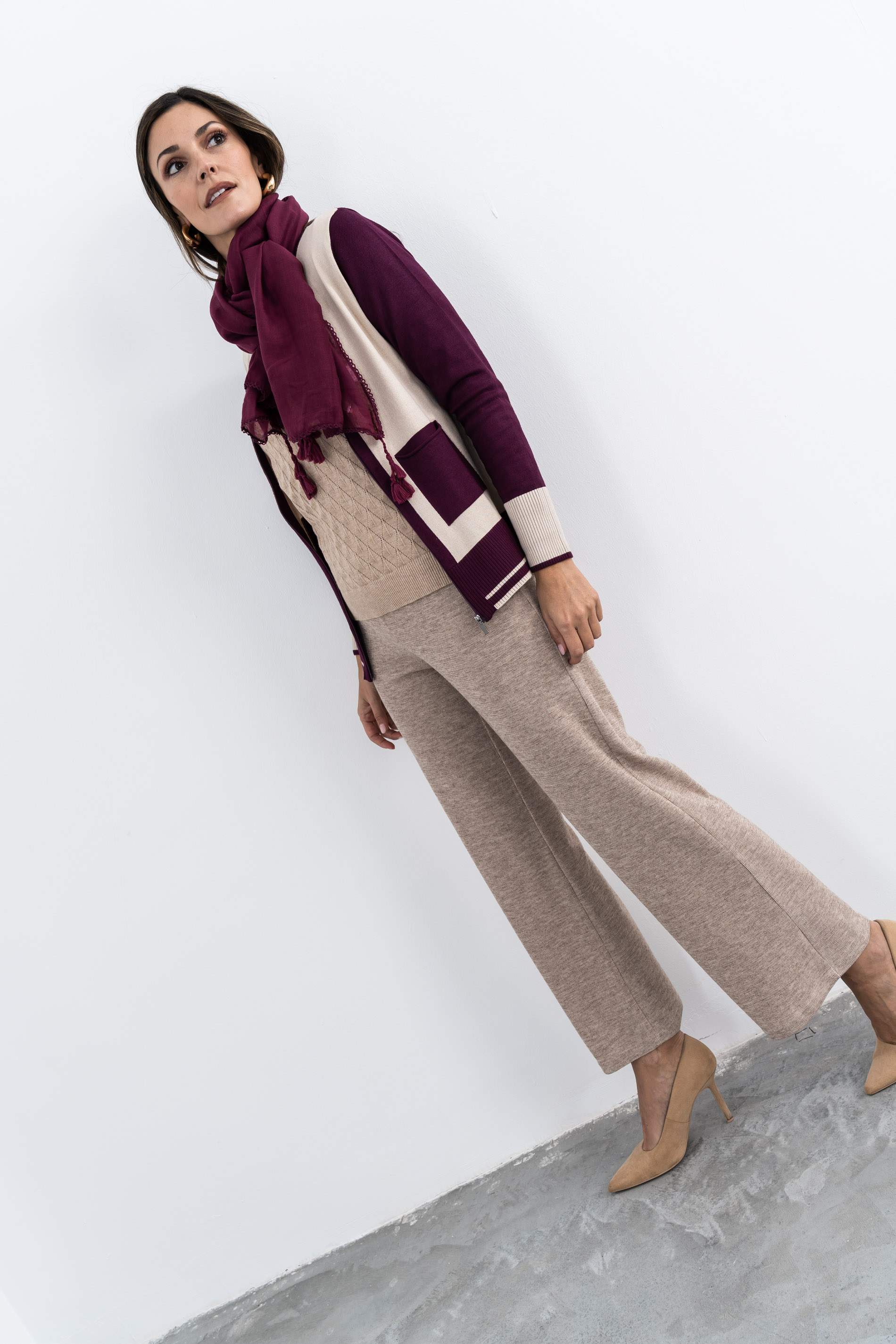 CHAQUETA CREMALLERA BLOQUES BERENJENA