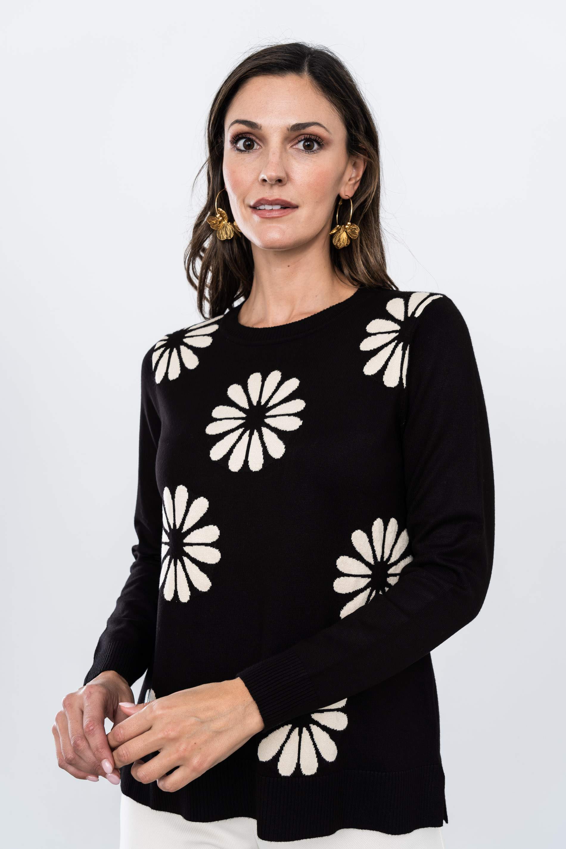 JERSEY JACQUARD FLOR NEGRO