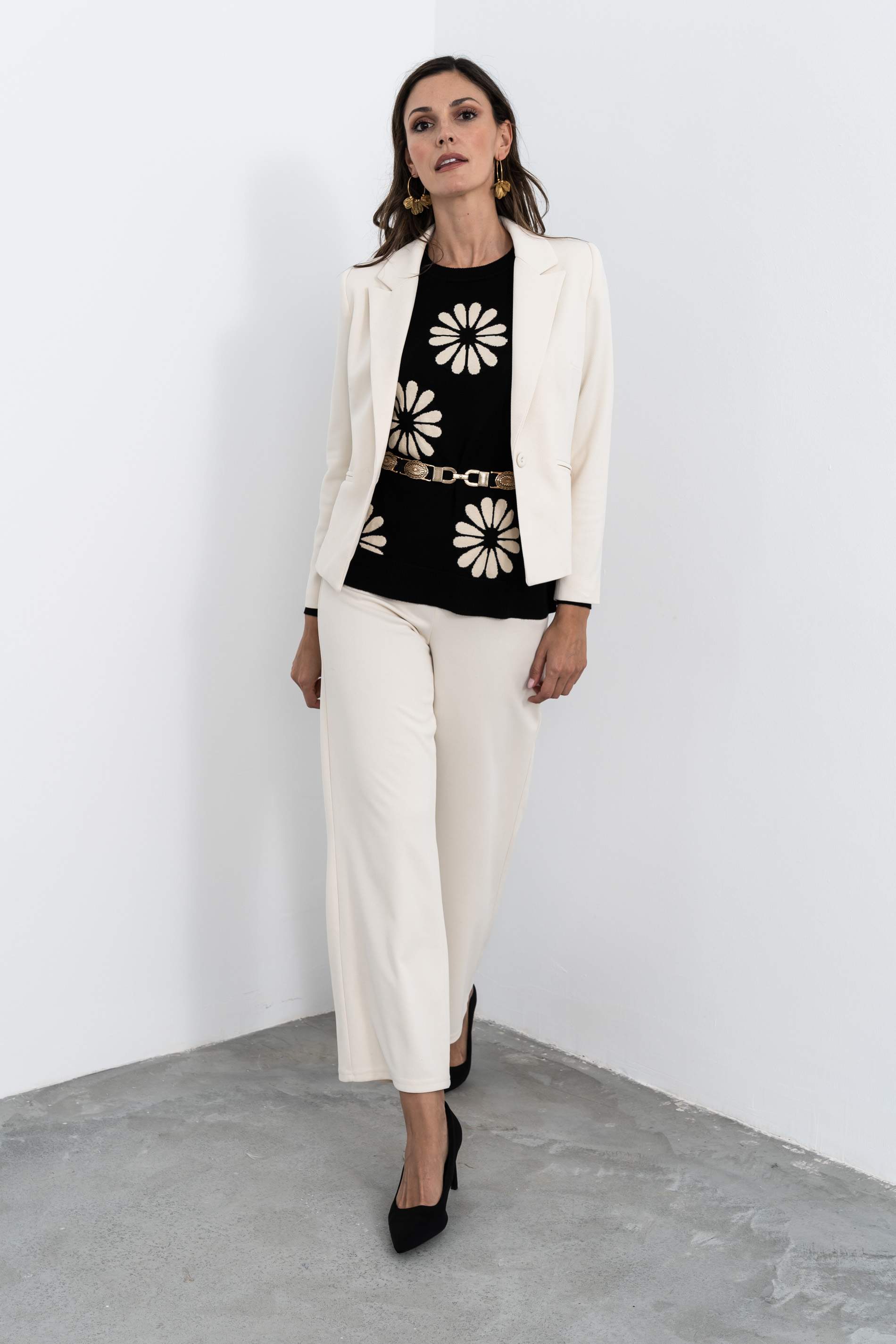 JERSEY JACQUARD FLOR NEGRO